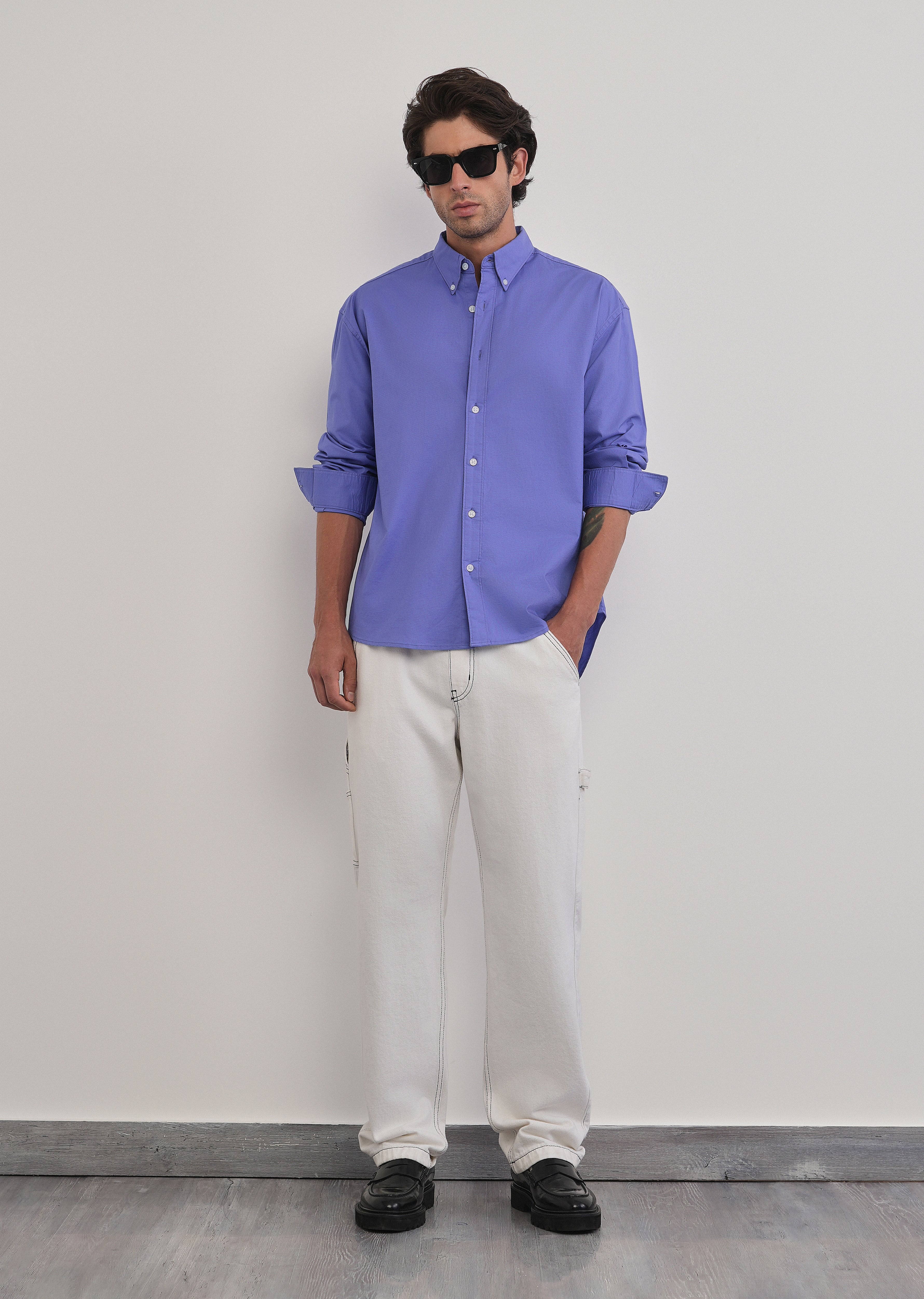 Lavender Cotton Stretch Oversized Shirt