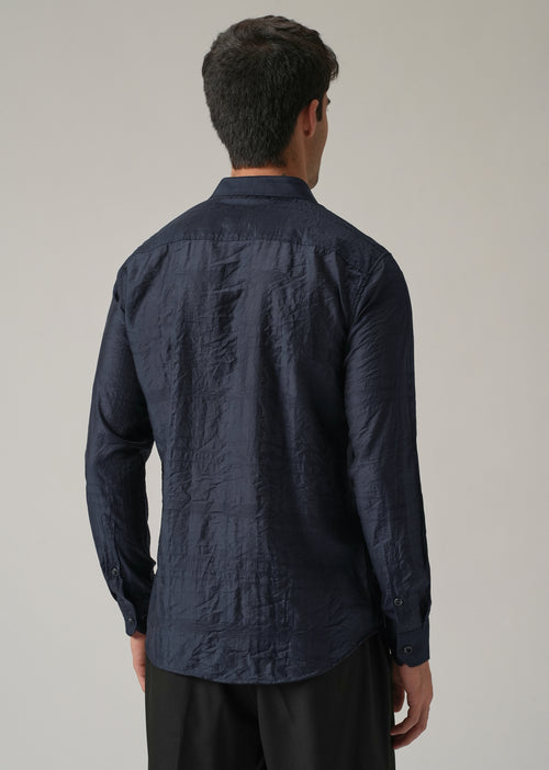 Blue Crinkled Self Stripe Shirt