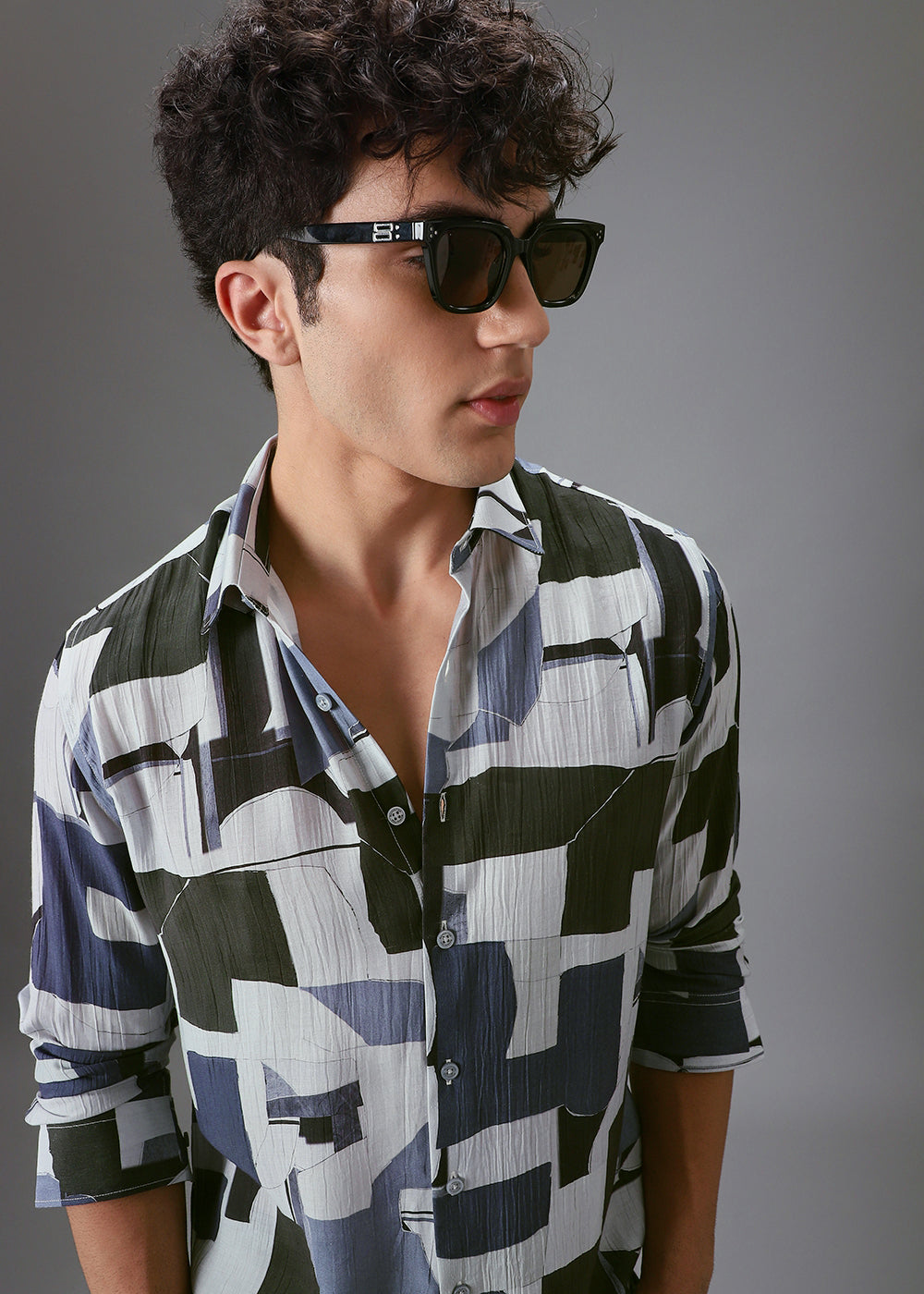 Dark Blue Crushed Printed Shirt
