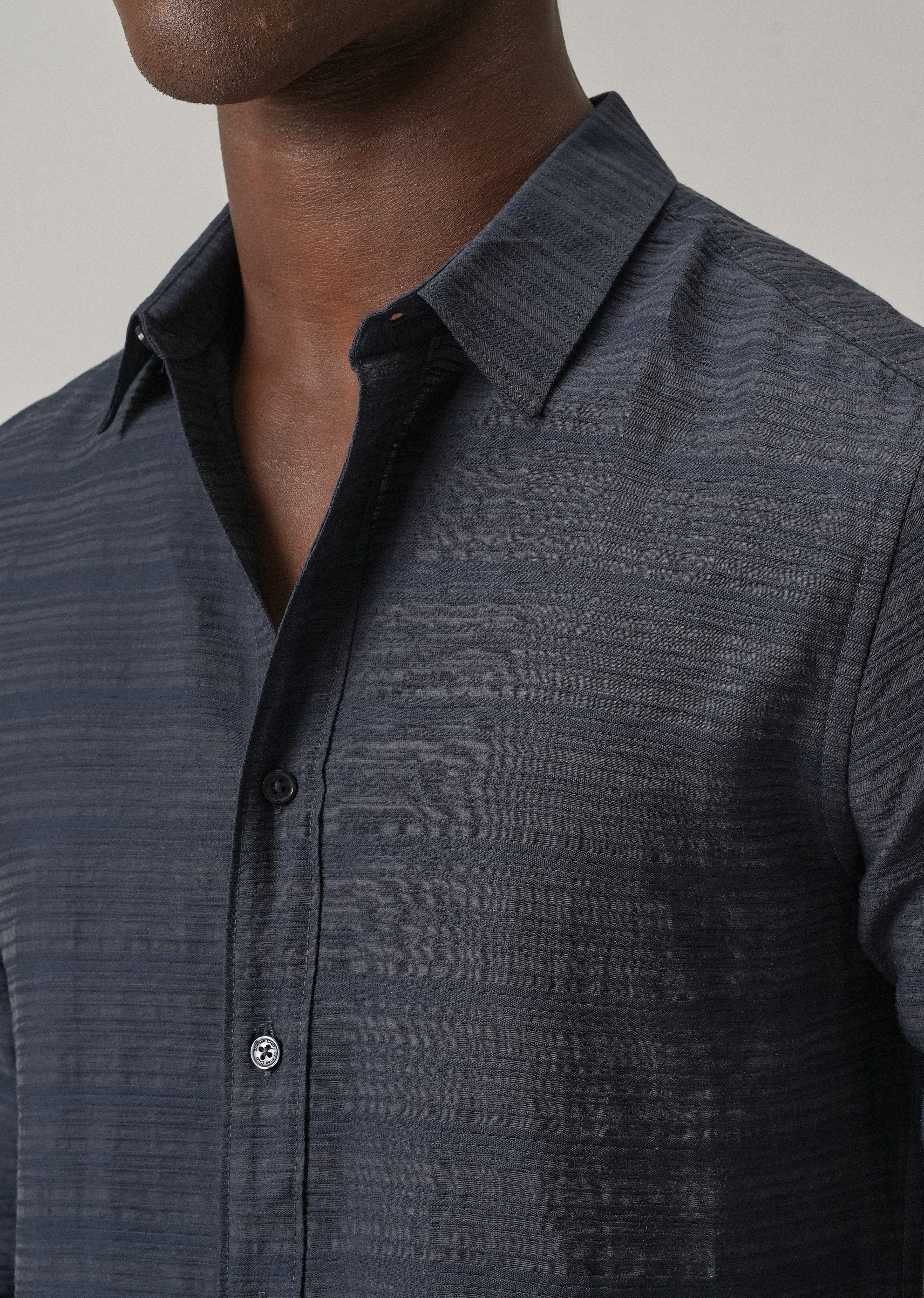Blue Crushed Self Stripe Shirt