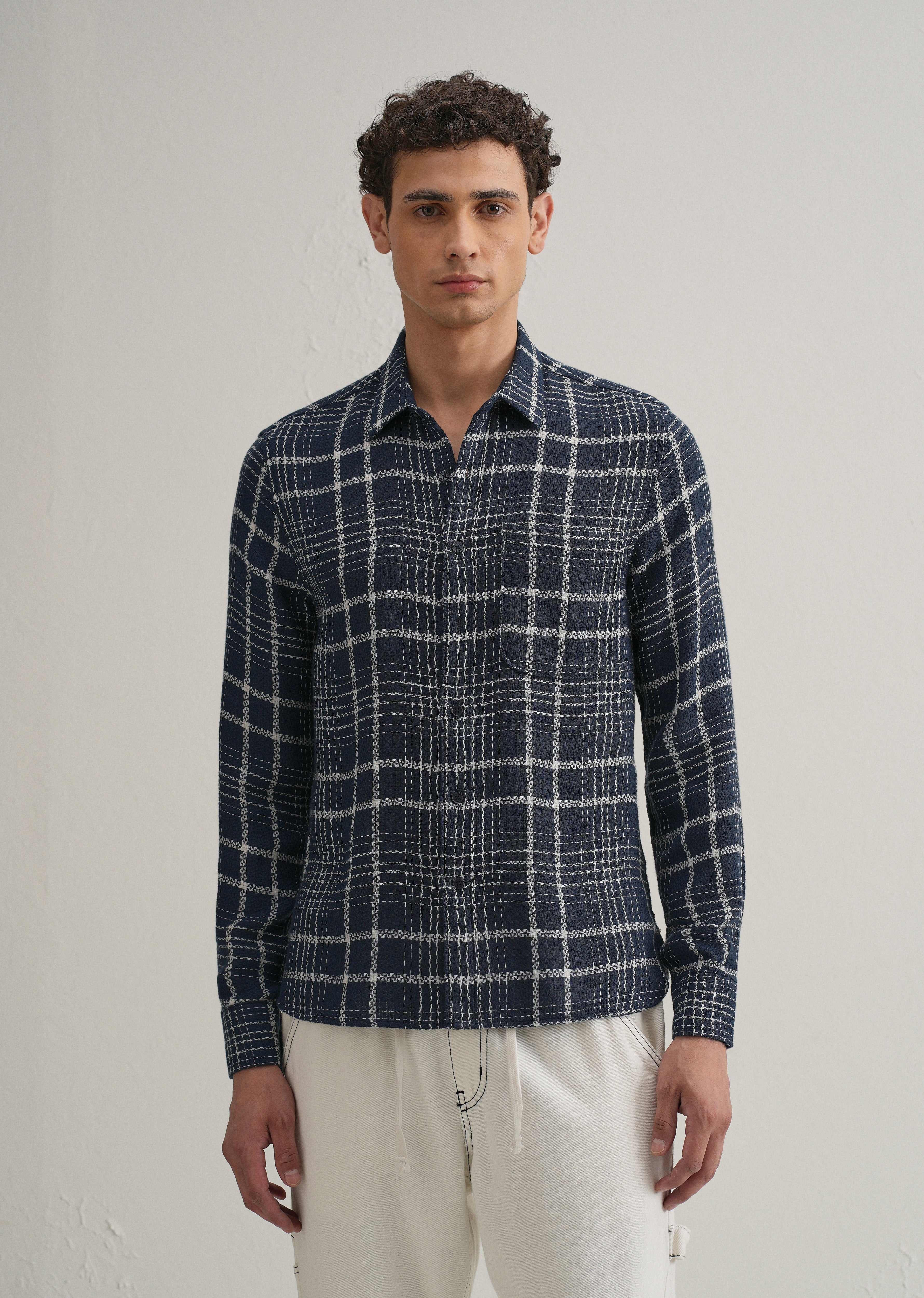 Blue Dobby Check Shirt