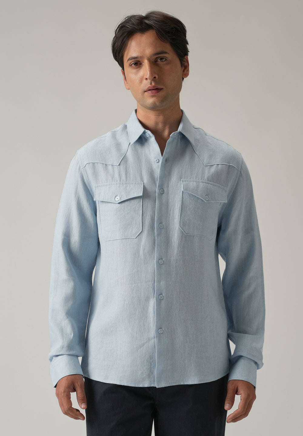 Blue Double Pocket 100% Pure Irish Linen Shirt