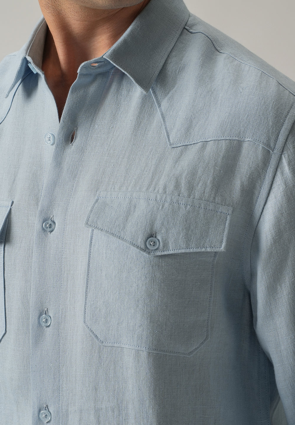 Blue Double Pocket 100% Pure Irish Linen Shirt