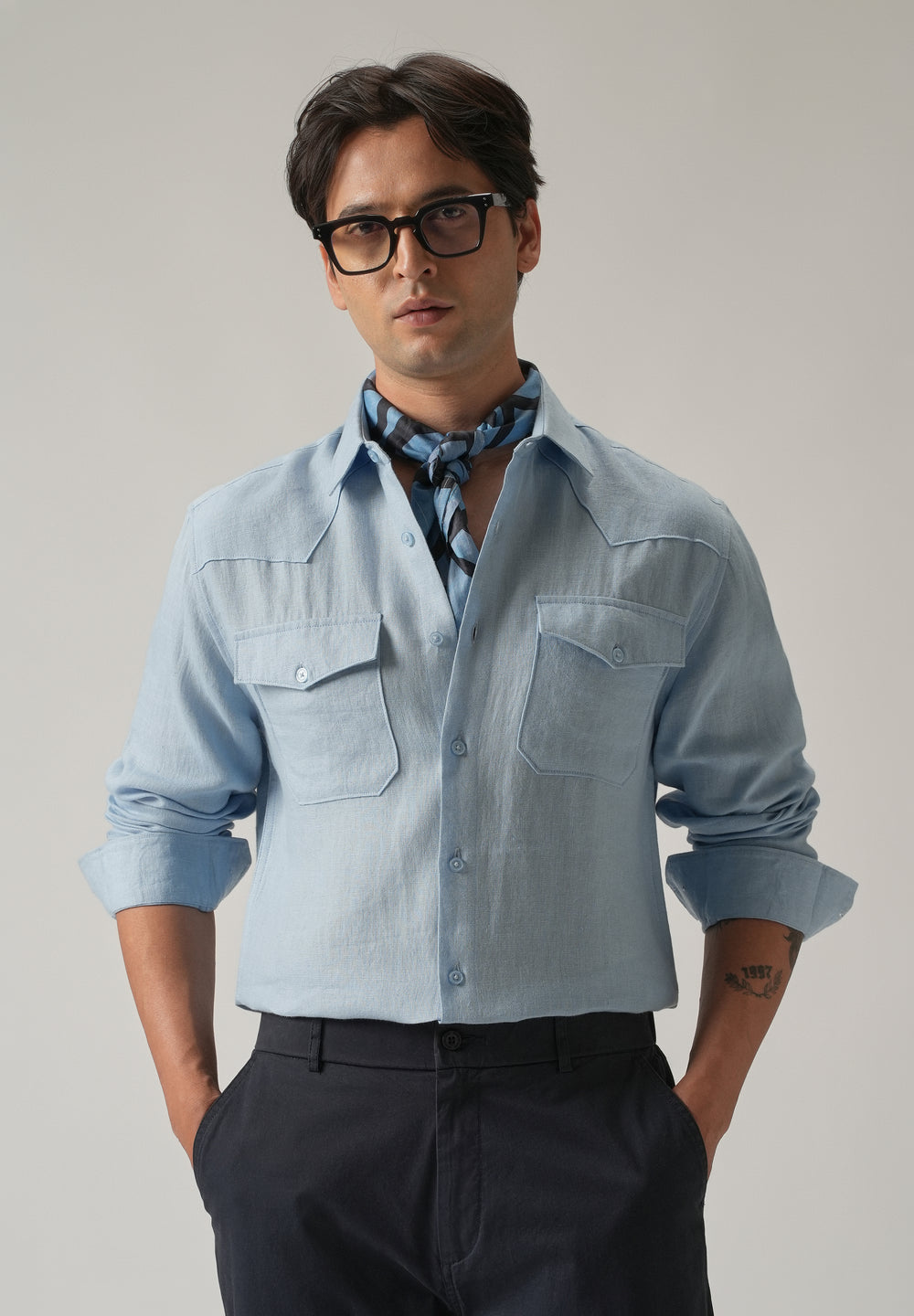 Blue Double Pocket 100% Pure Irish Linen Shirt