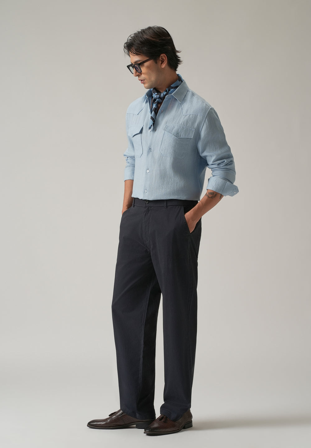 Blue Double Pocket 100% Pure Irish Linen Shirt