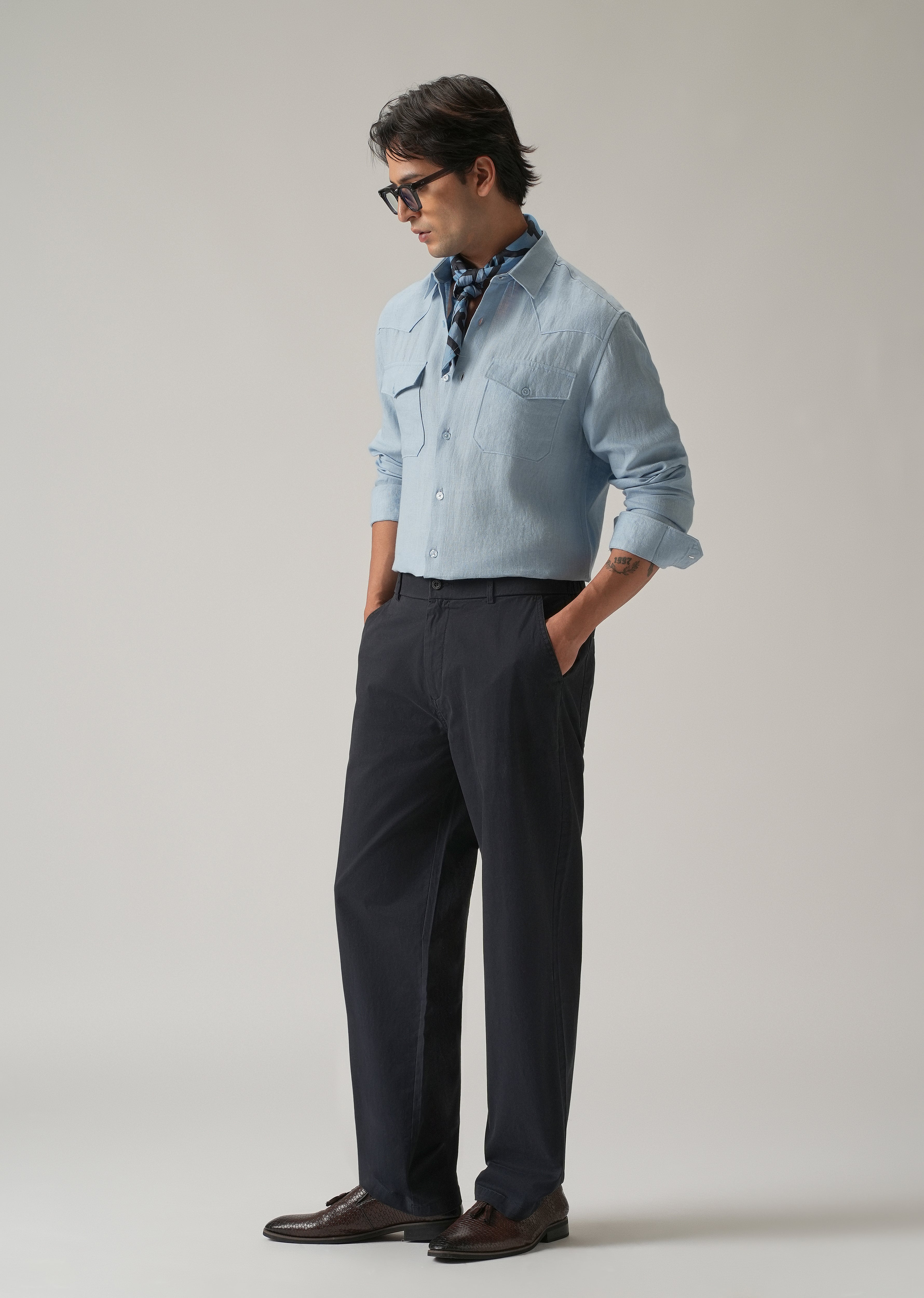 Blue Double Pocket 100% Pure Irish Linen Shirt