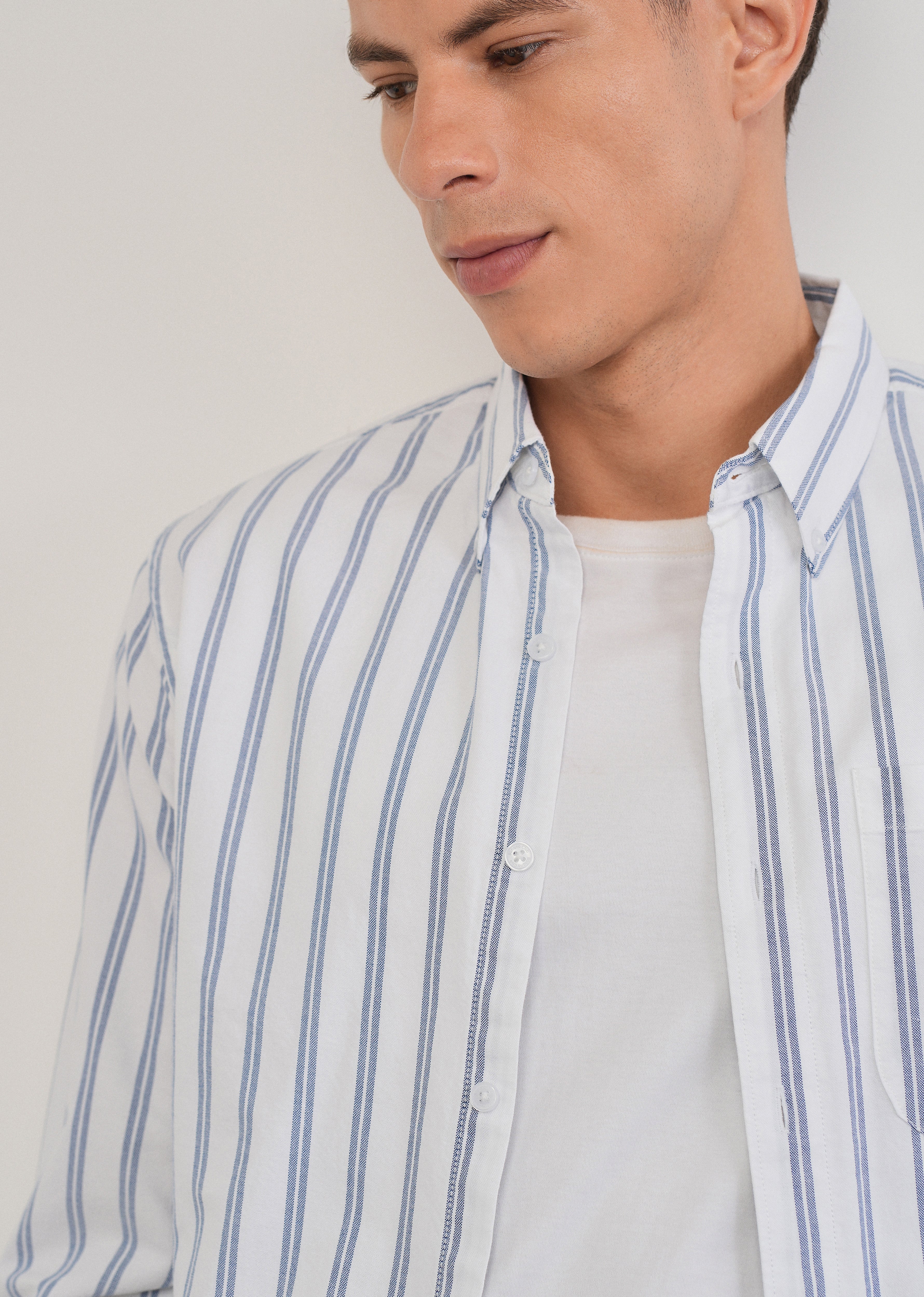 Blue Double Stripe Cotton Shirt