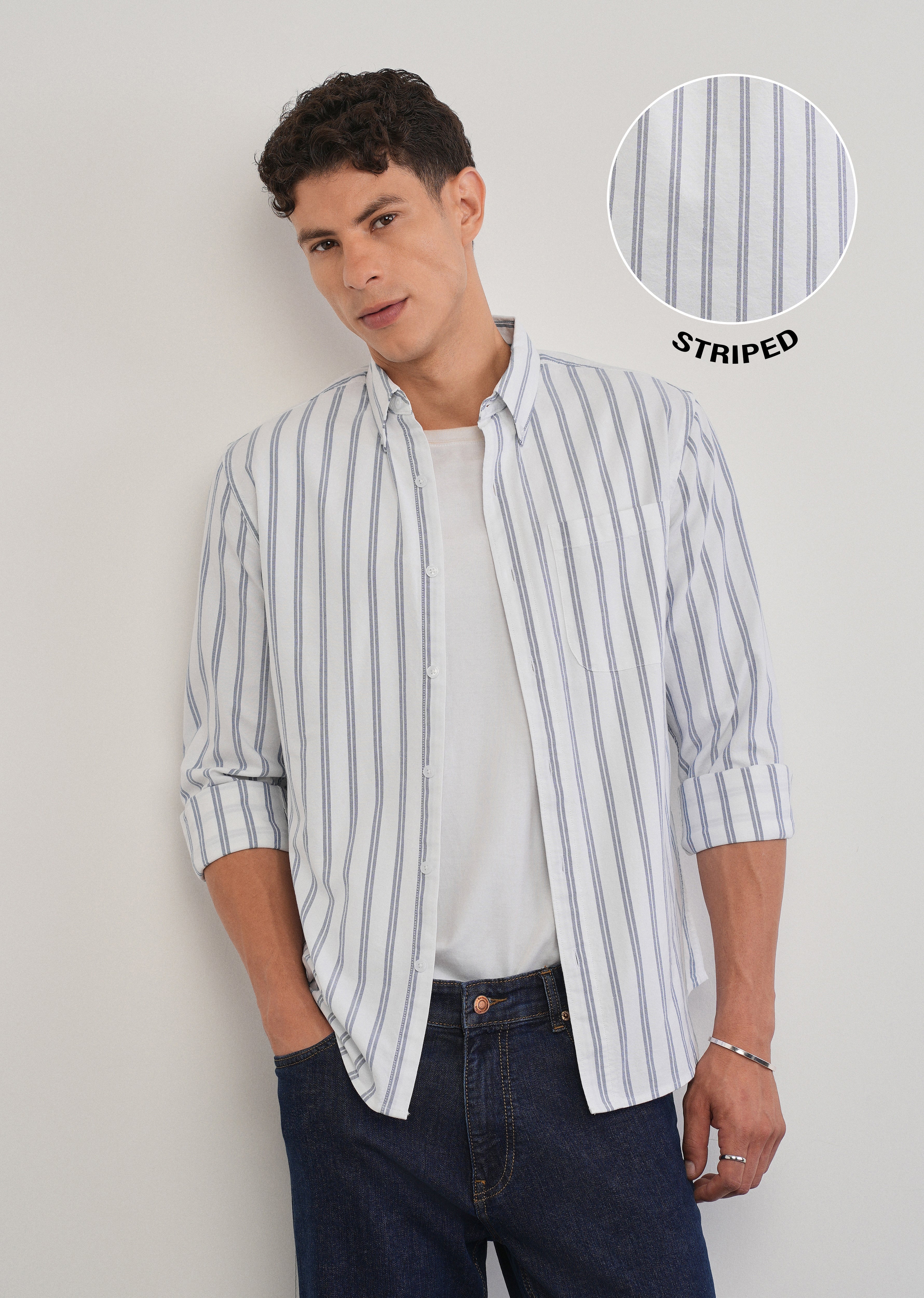Blue Double Stripe Cotton Shirt