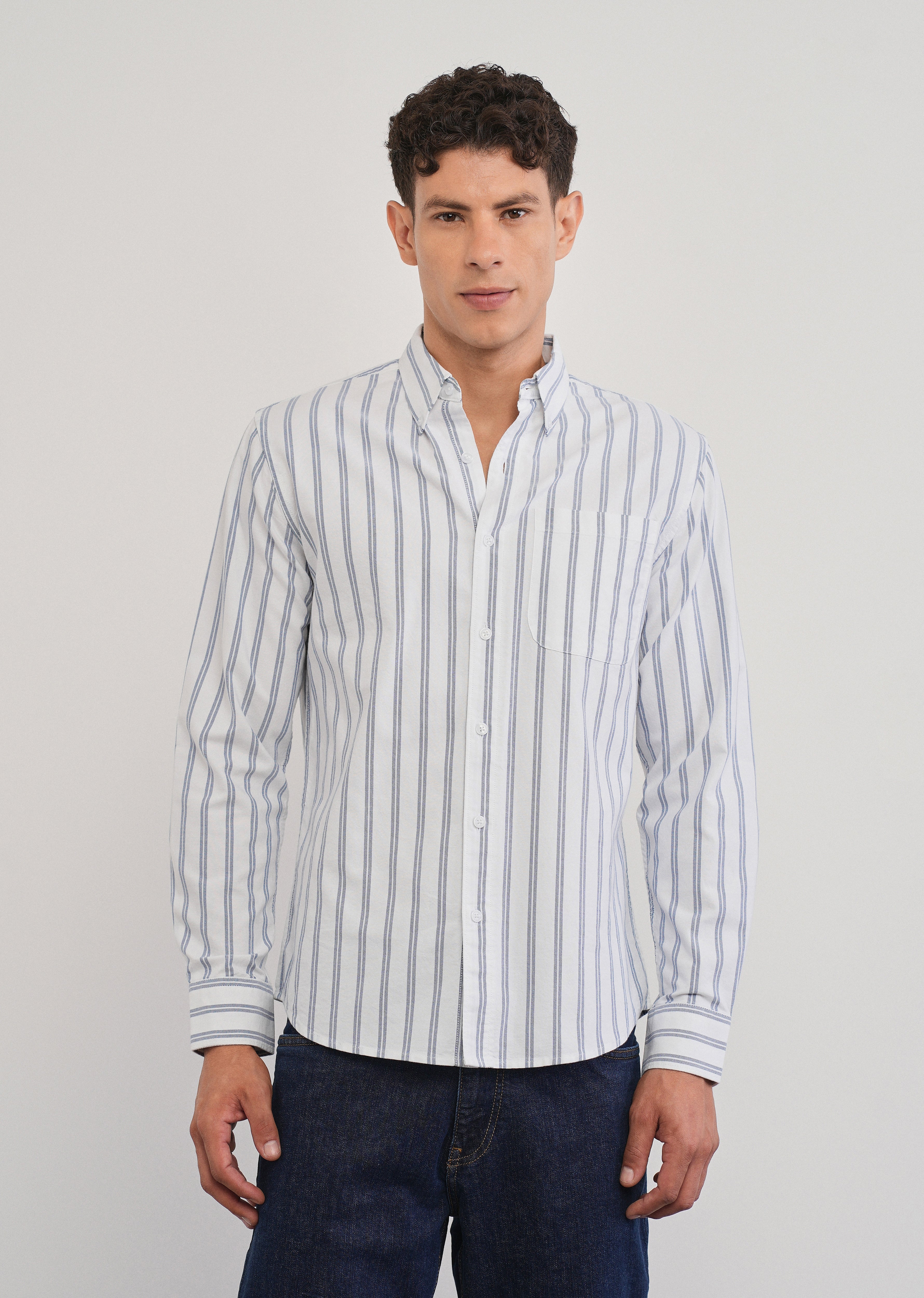 Blue Double Stripe Cotton Shirt