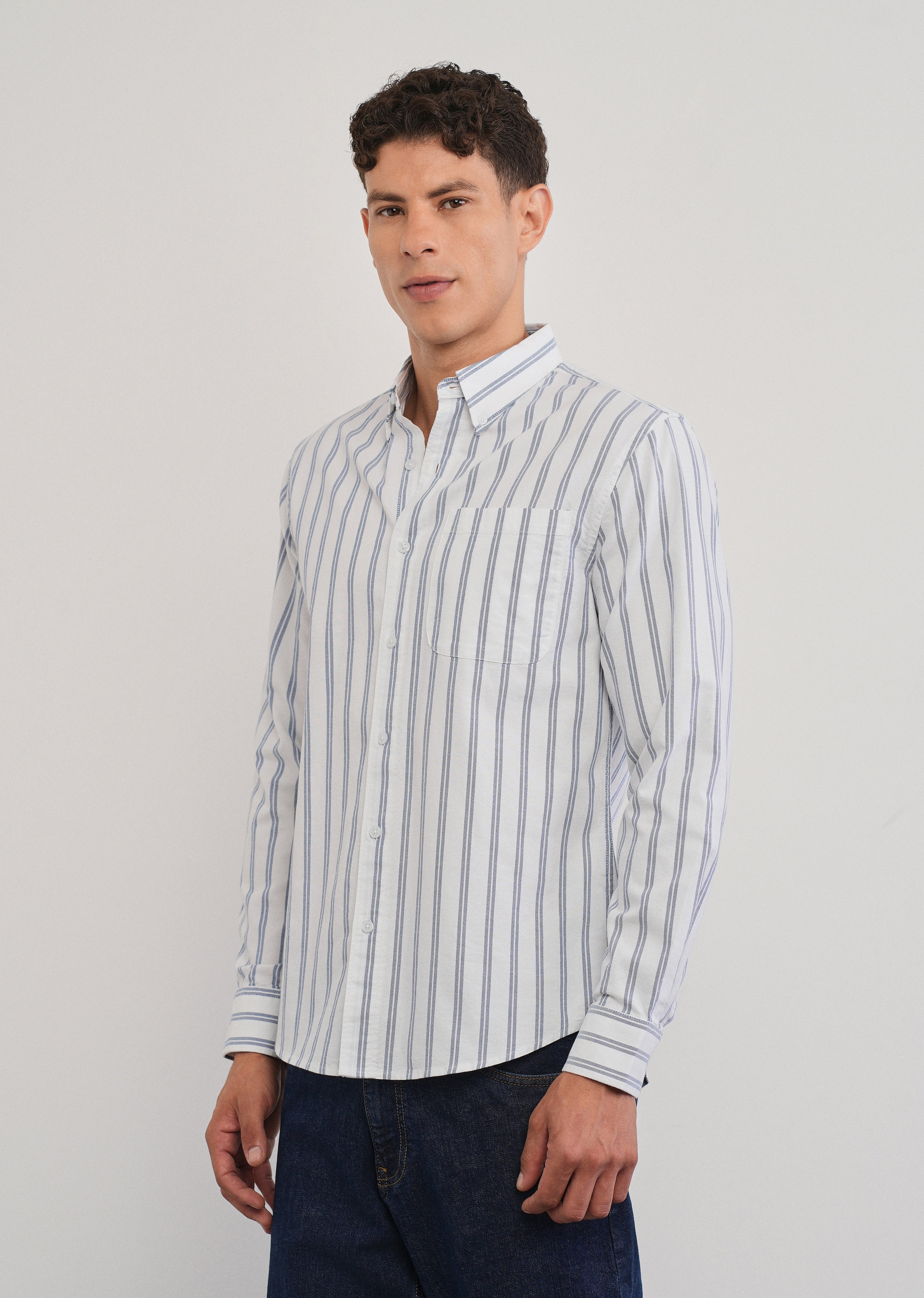 Blue Double Stripe Cotton Shirt