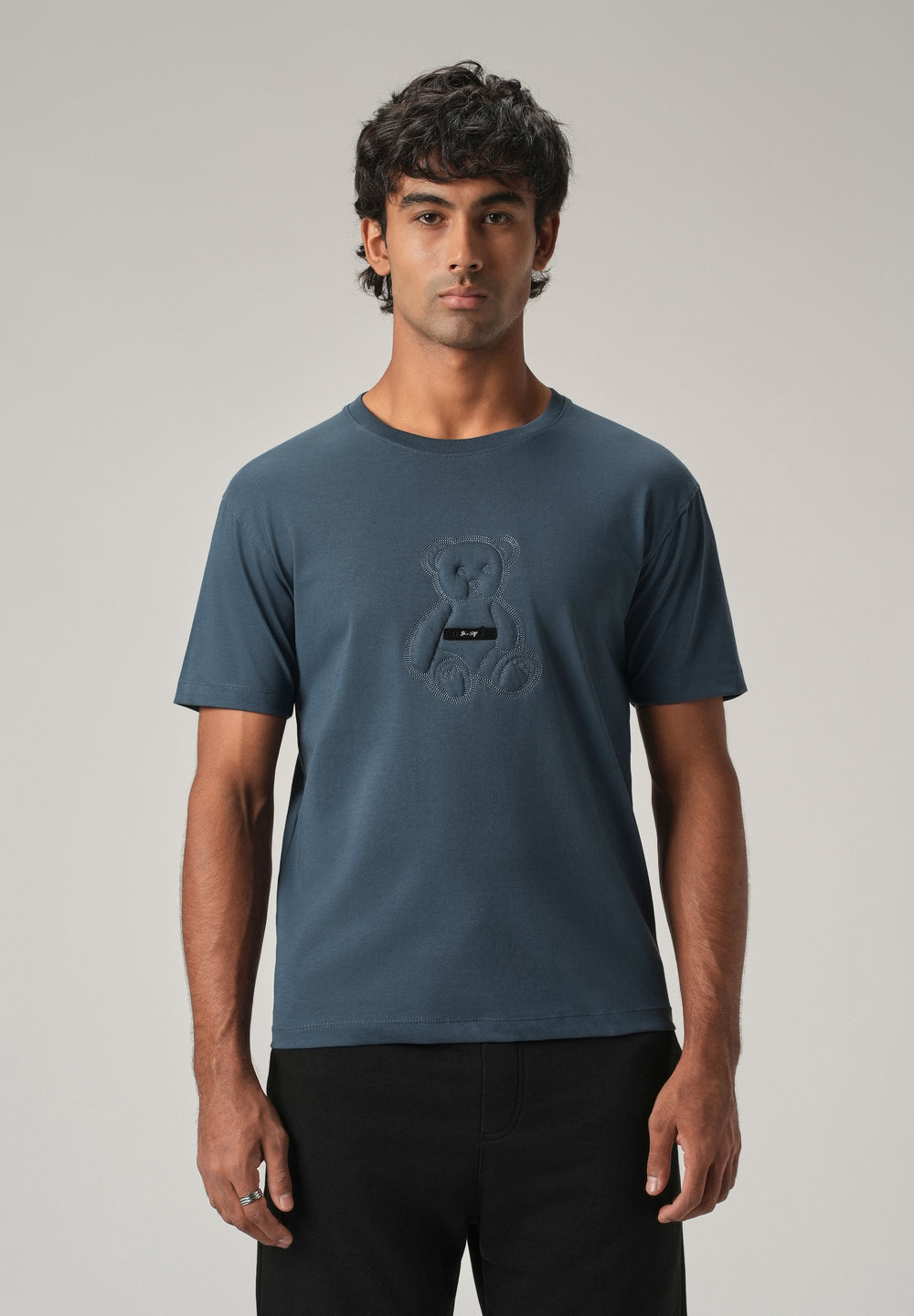 Blue Embossed Slim Fit T-Shirt