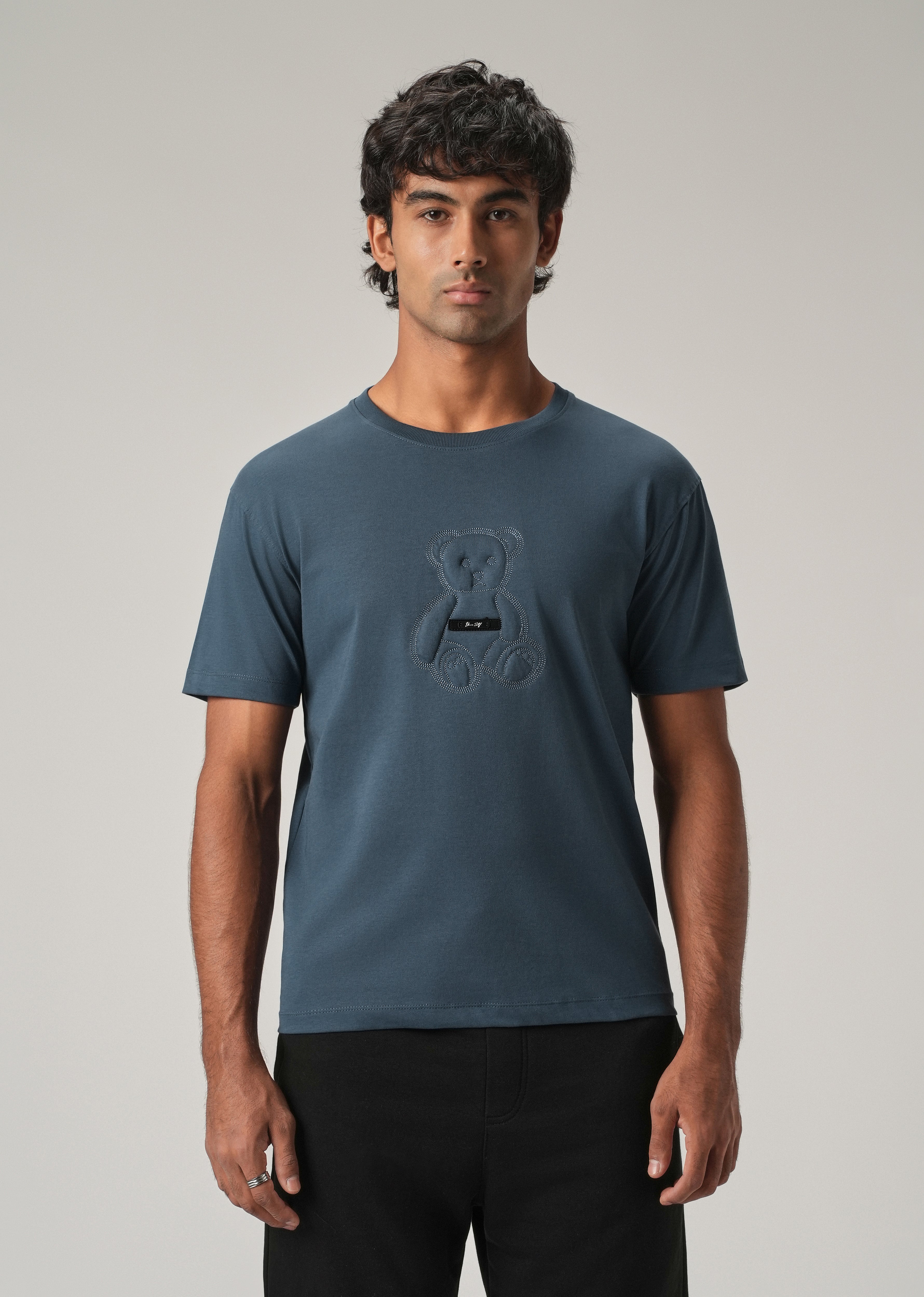 Blue Embossed Slim Fit T-Shirt
