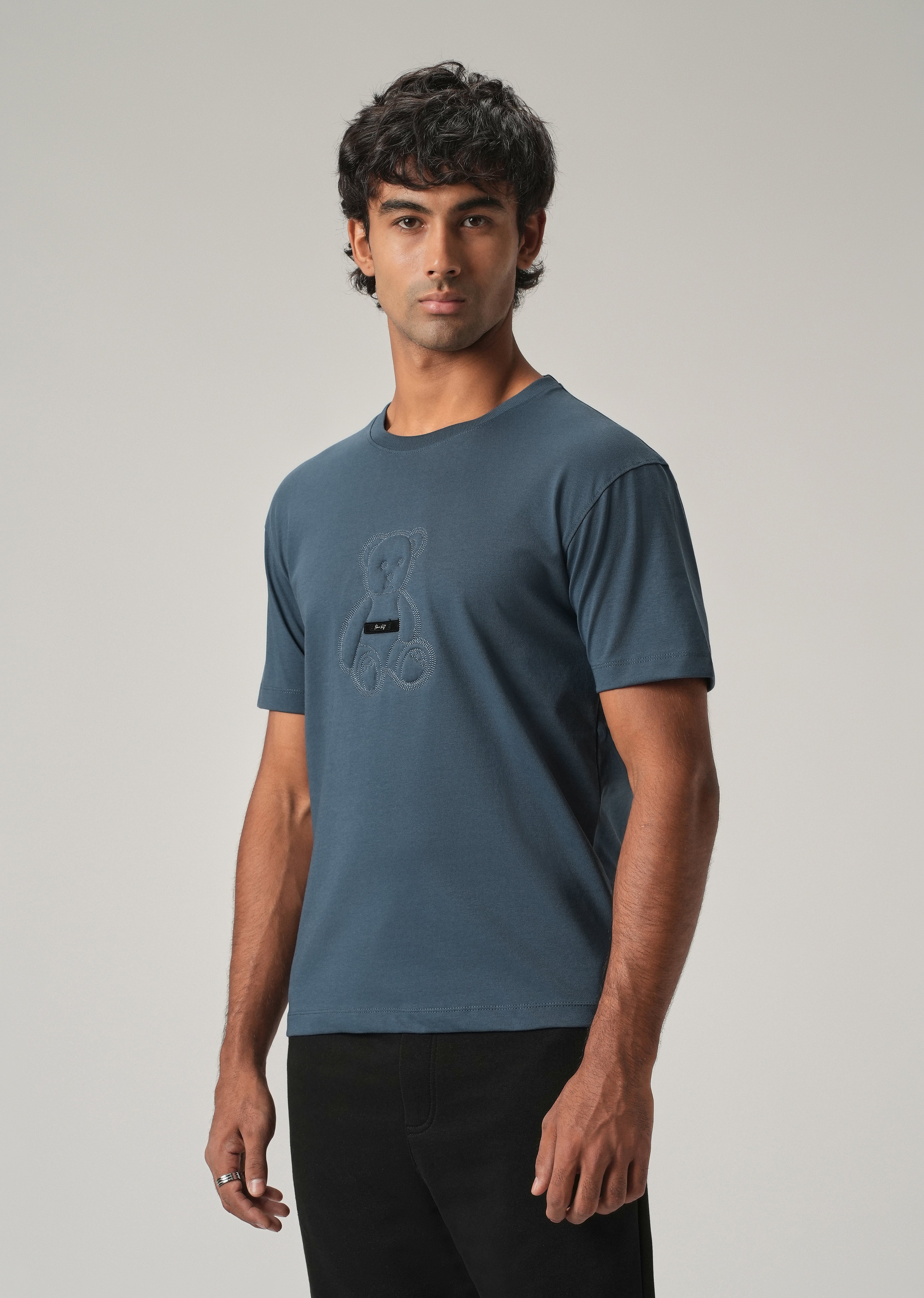 Blue Embossed Slim Fit T-Shirt