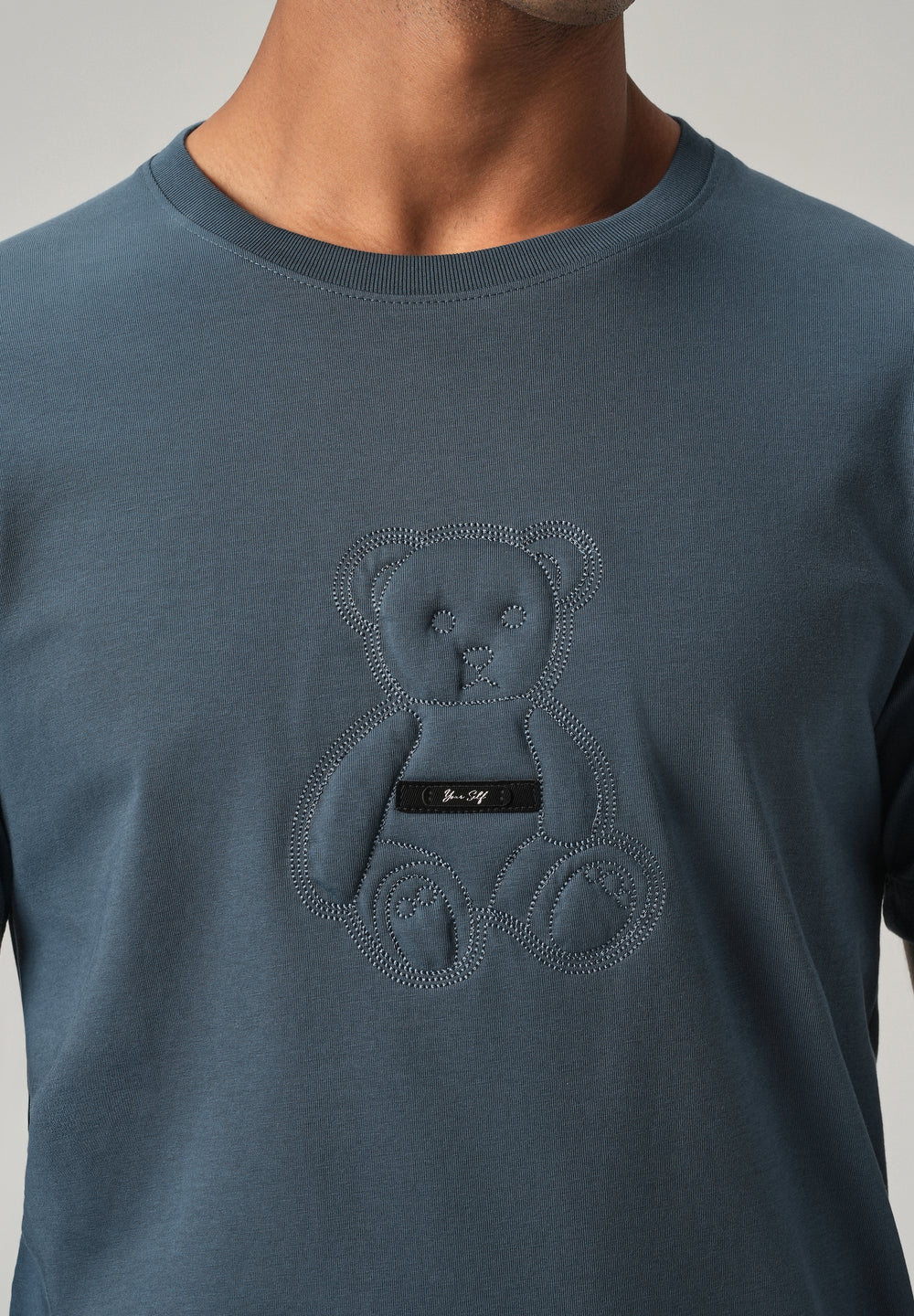 Blue Embossed Slim Fit T-Shirt