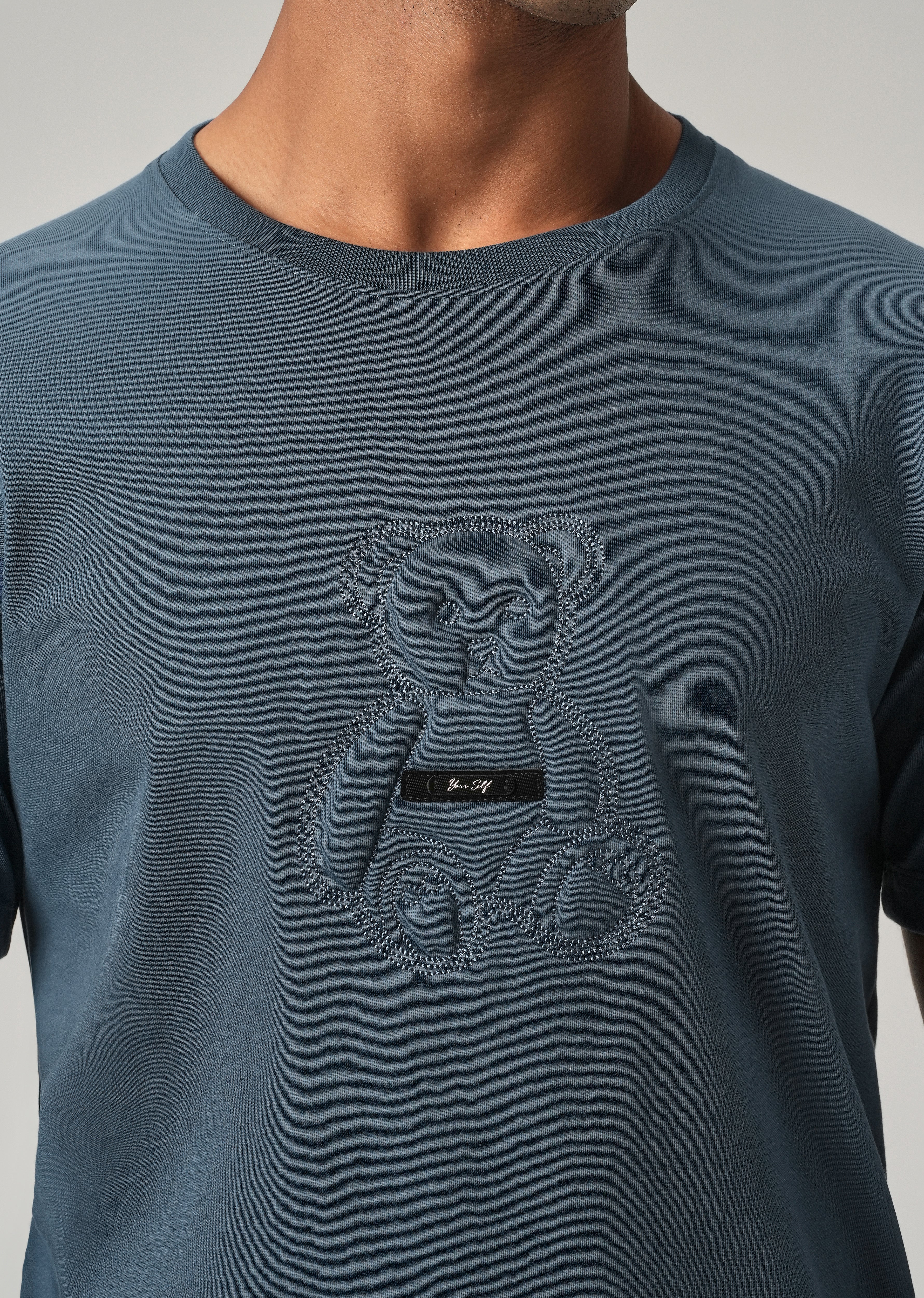 Blue Embossed Slim Fit T-Shirt