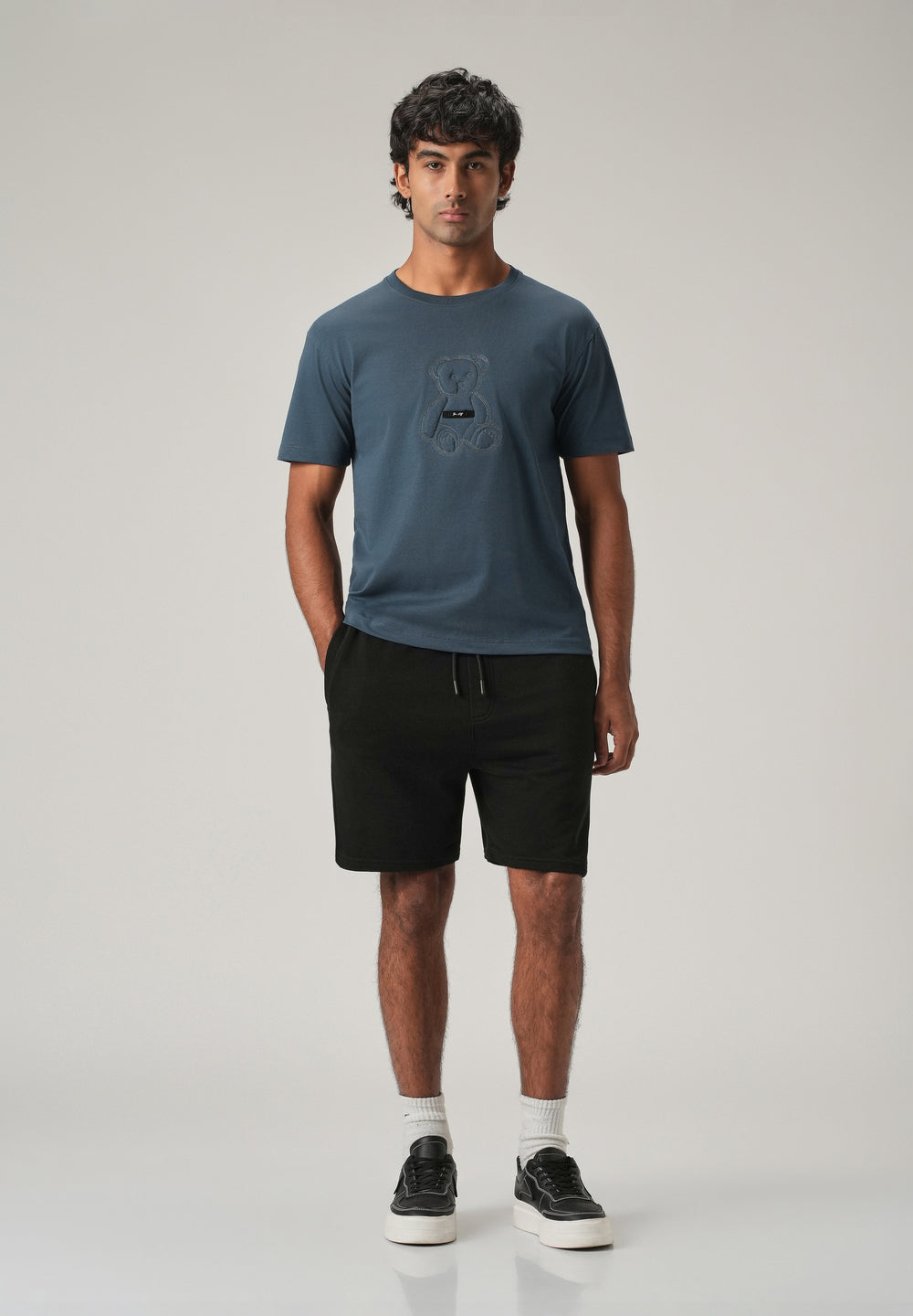 Blue Embossed Slim Fit T-Shirt
