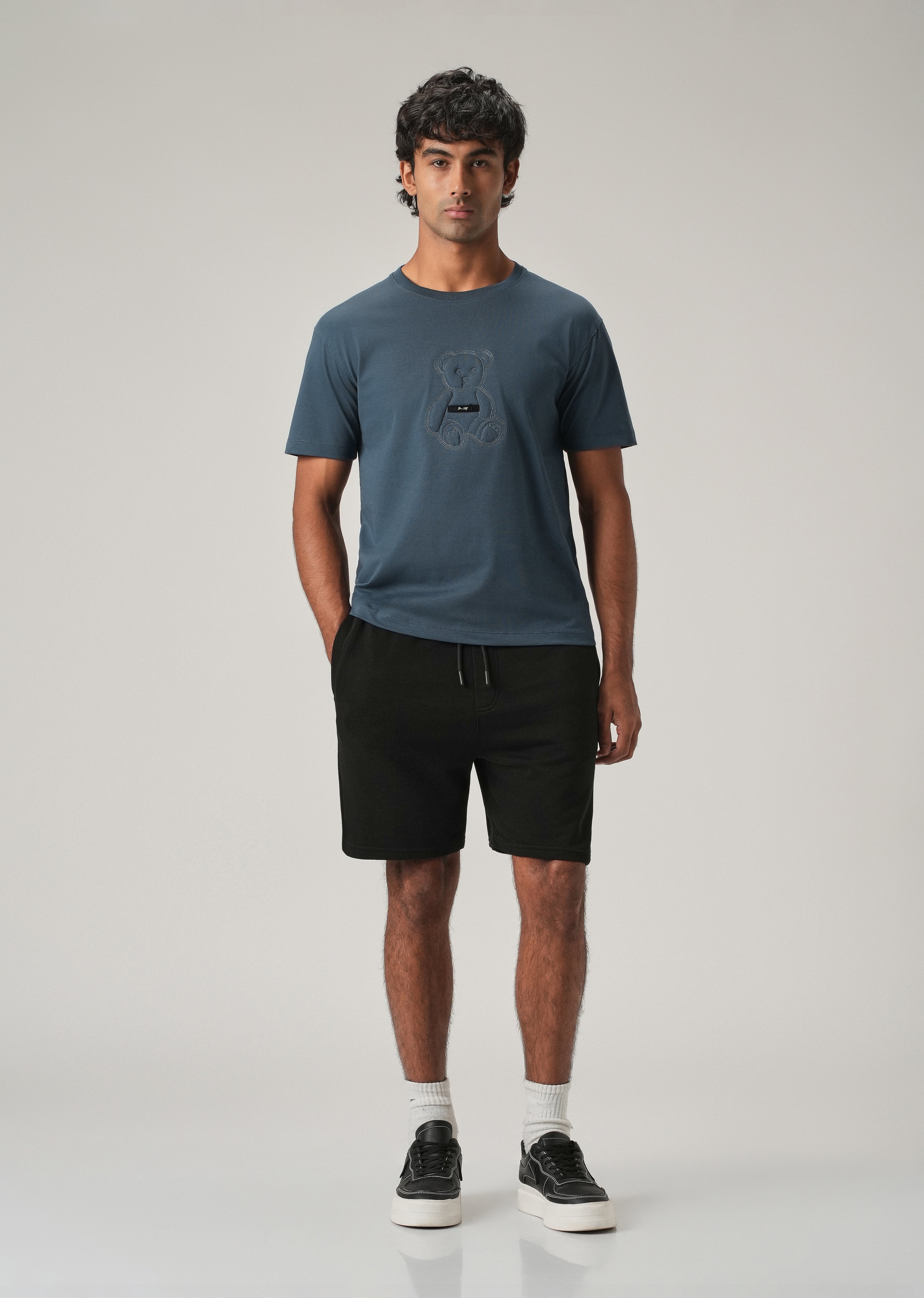 Blue Embossed Slim Fit T-Shirt