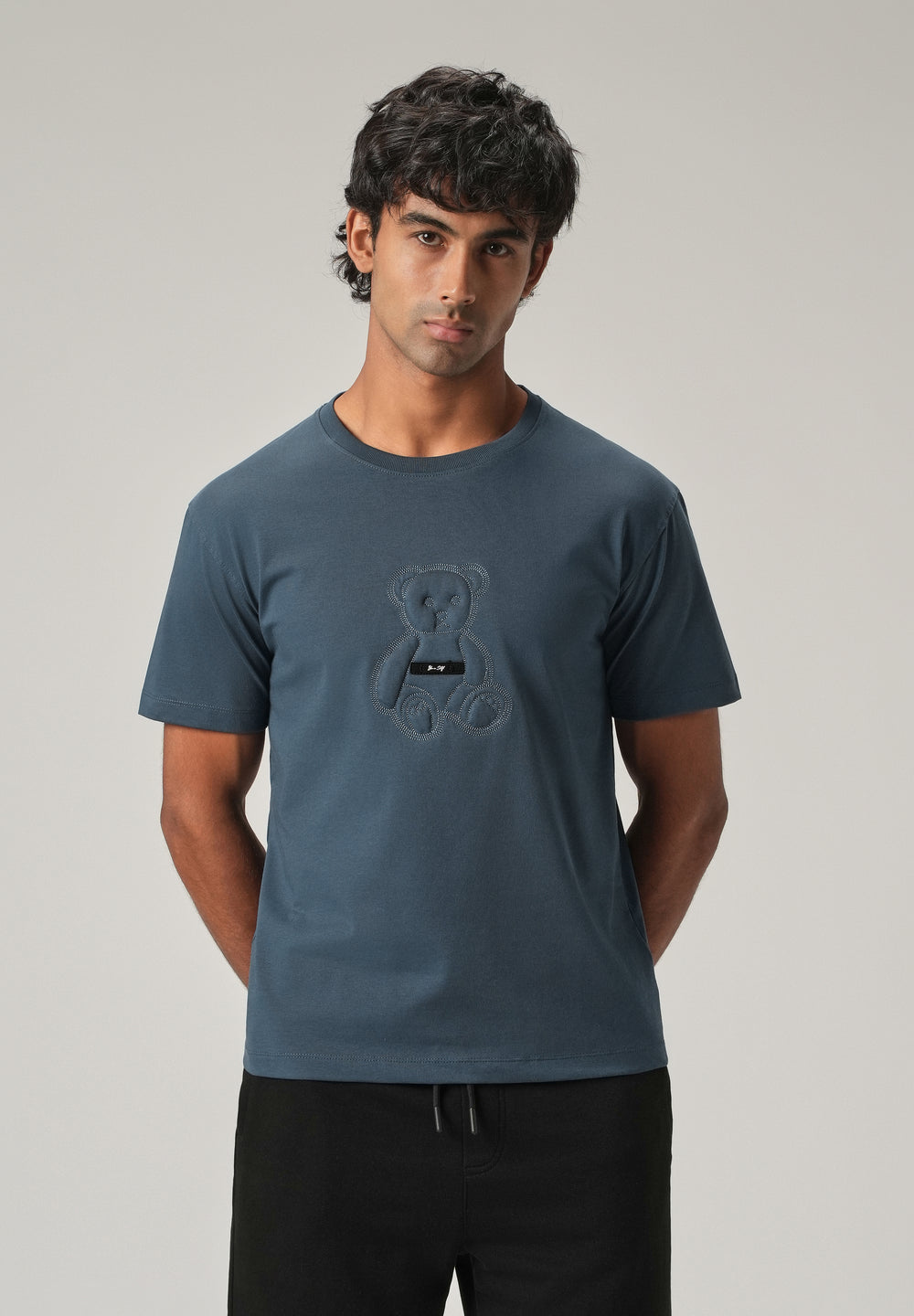Blue Embossed Slim Fit T-Shirt