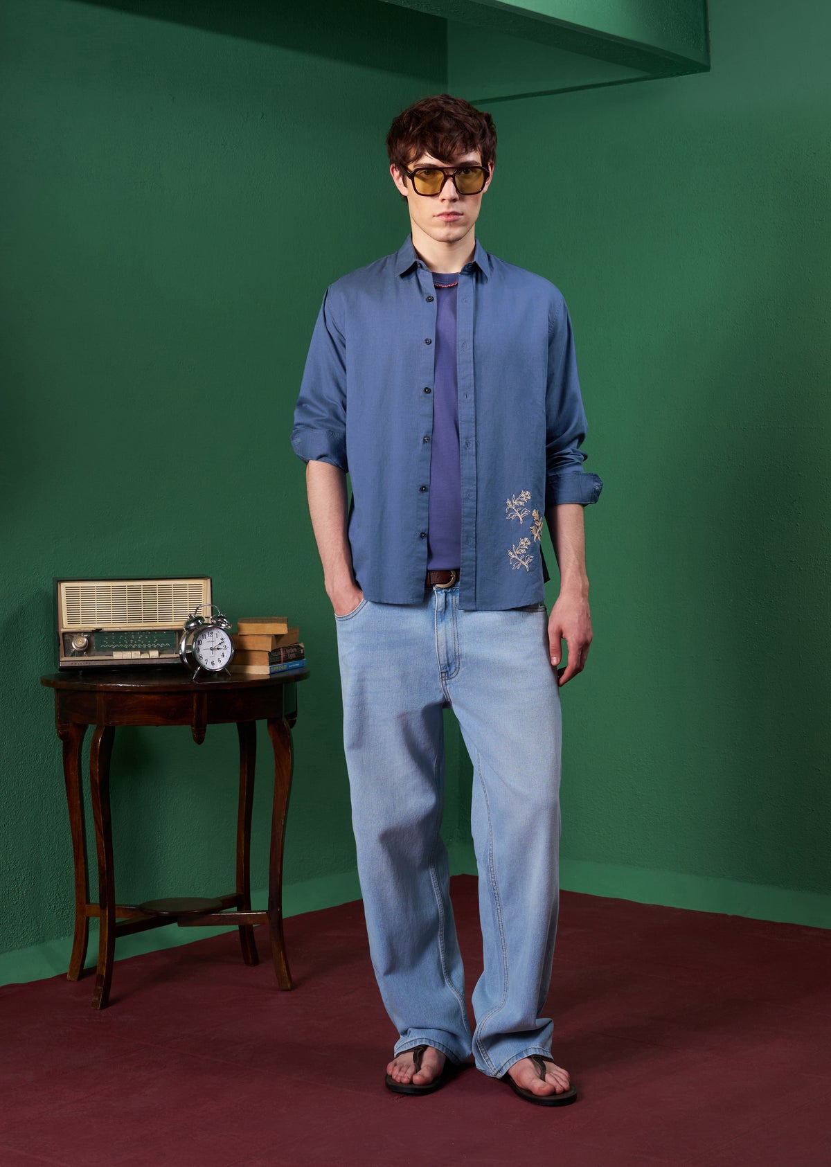 Blue Embroidered Linen Shirt