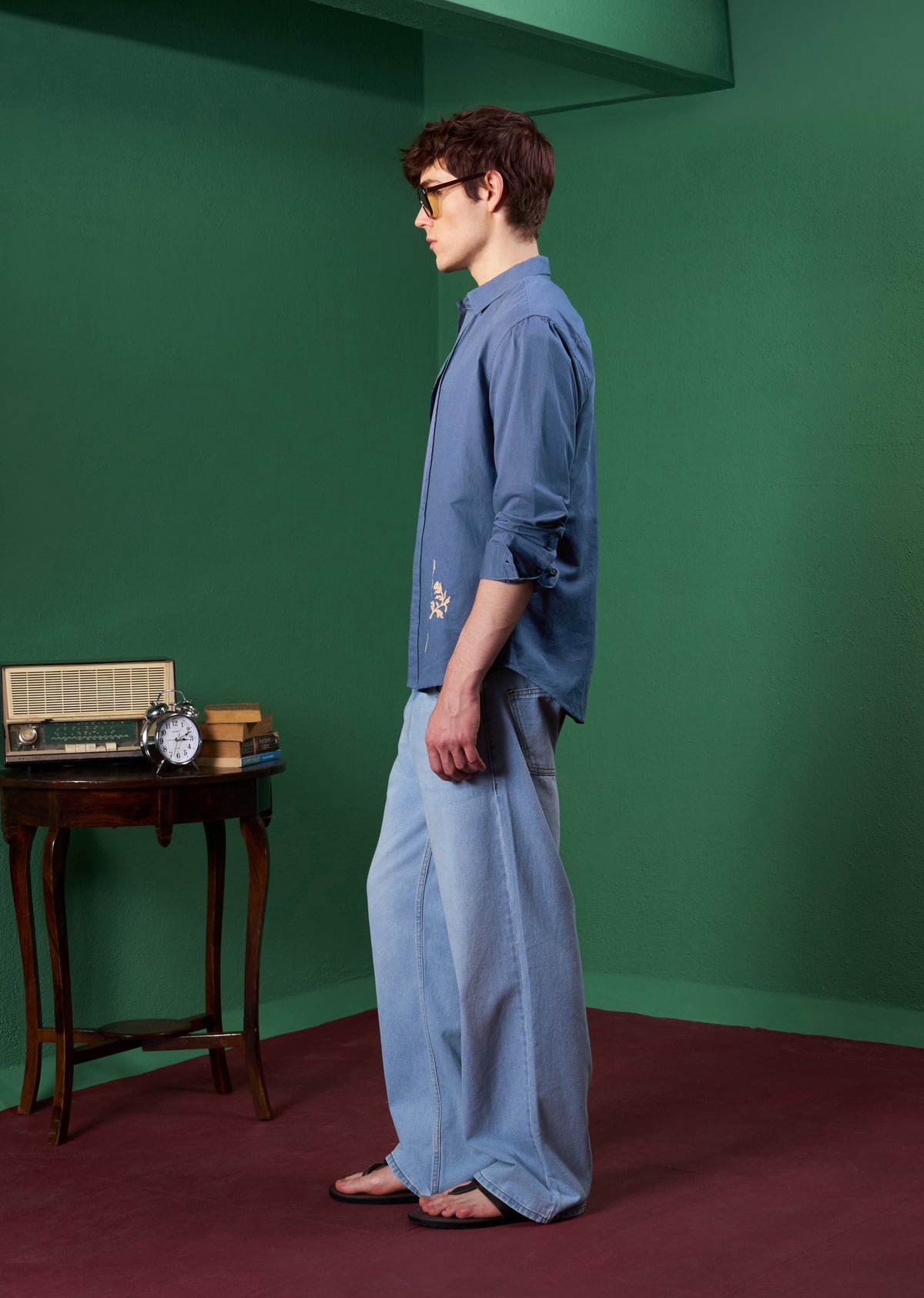 Blue Embroidered Linen Shirt