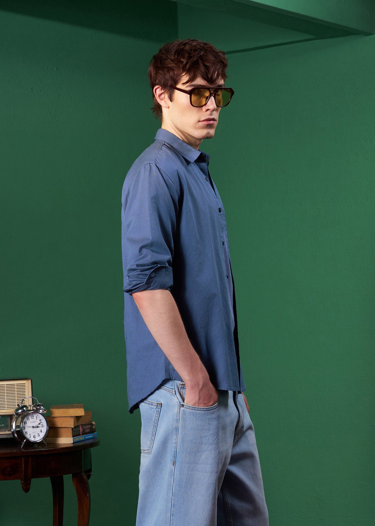 Blue Embroidered Linen Shirt