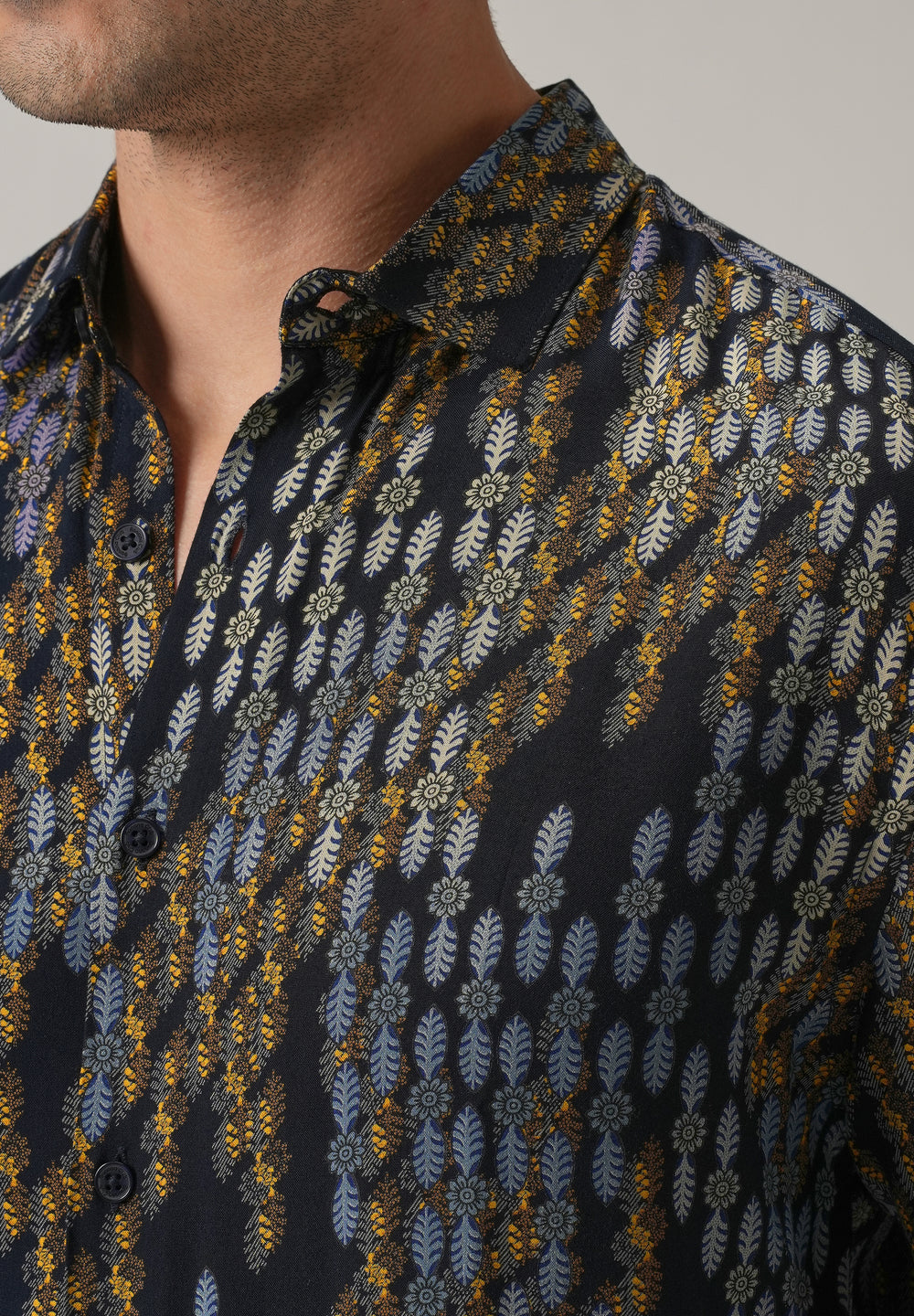 Blue Ethnic Print Feather Shirt