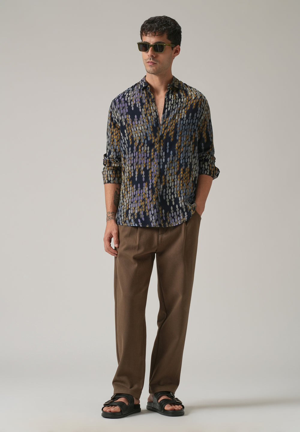 Blue Ethnic Print Feather Shirt