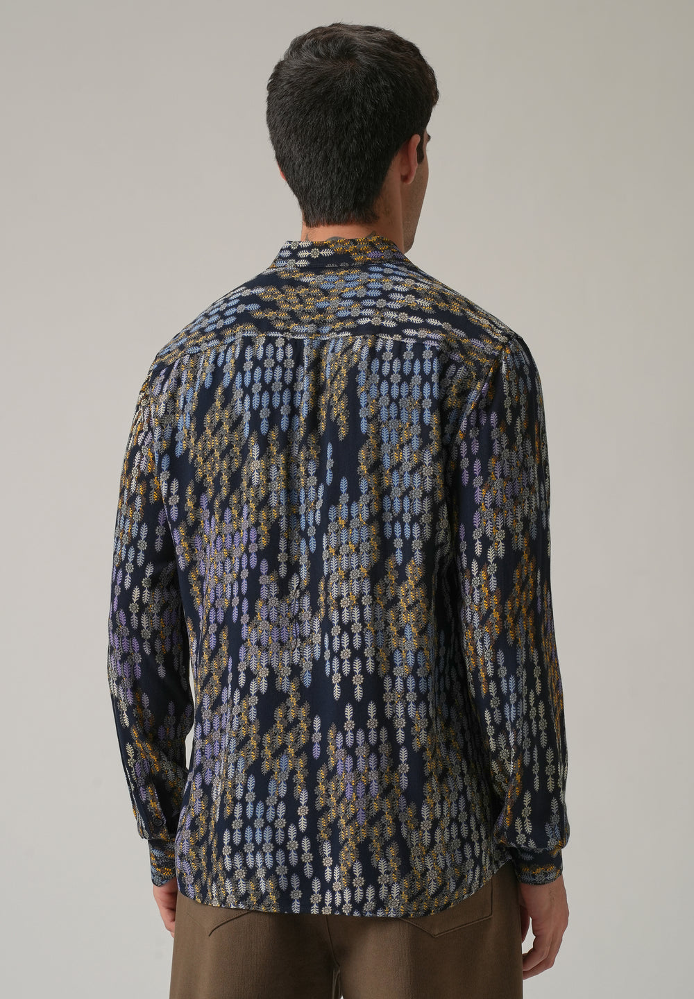 Blue Ethnic Print Feather Shirt