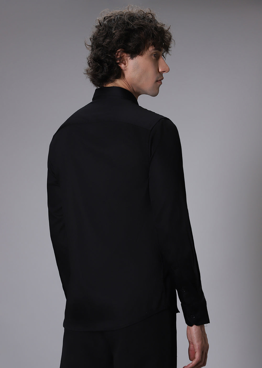 Blue Floral Embroidery Black Designer Shirt