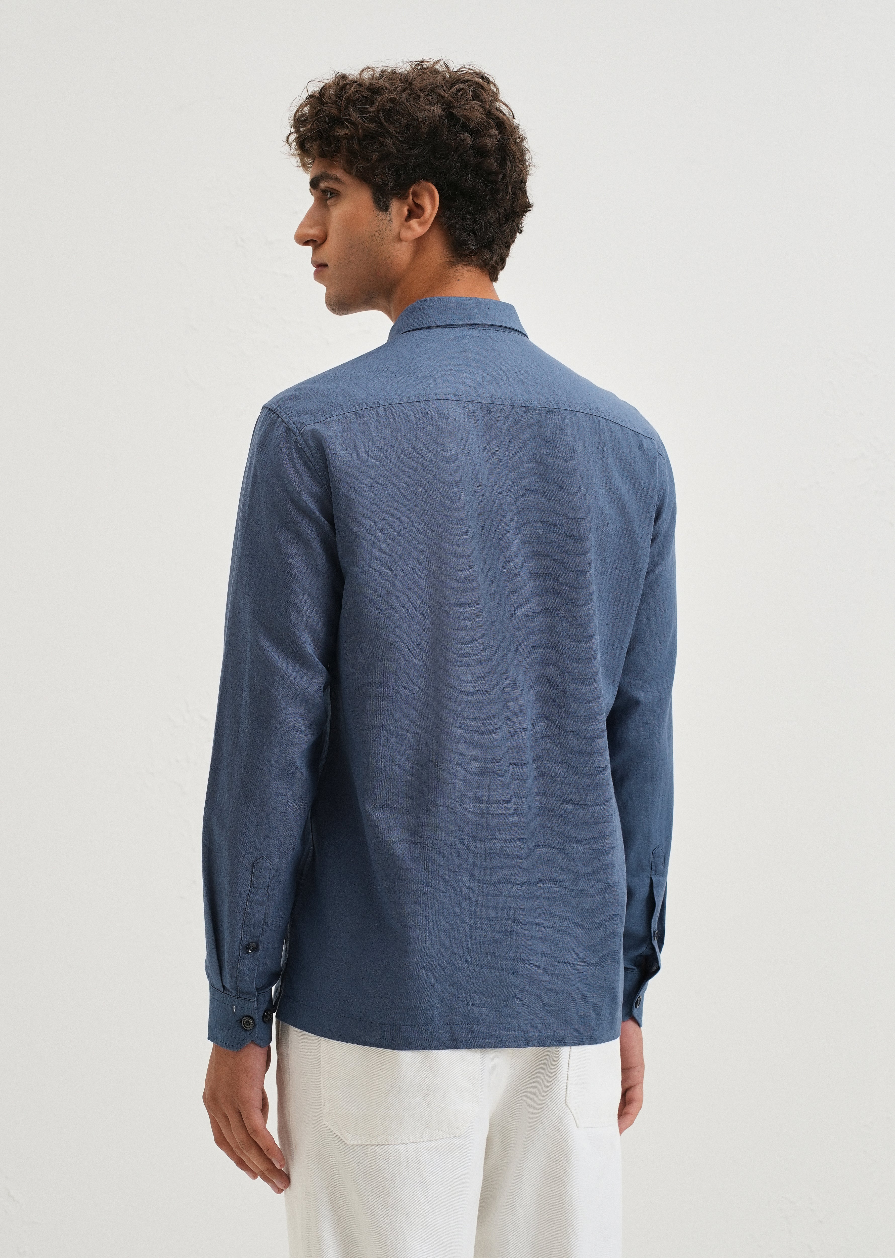 Blue Floral Embroidery Shirt
