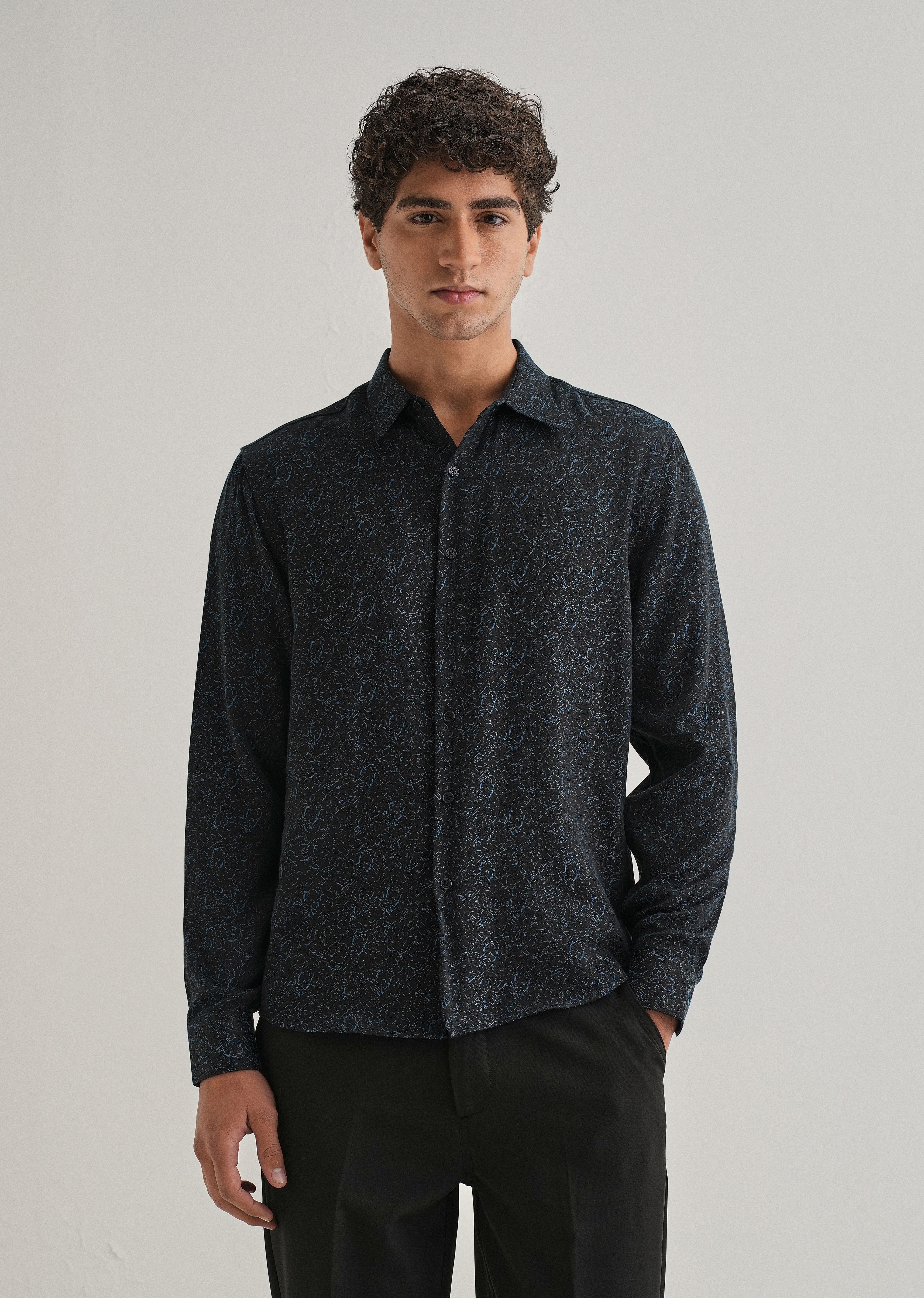 Blue Floral Jacquard Shirt