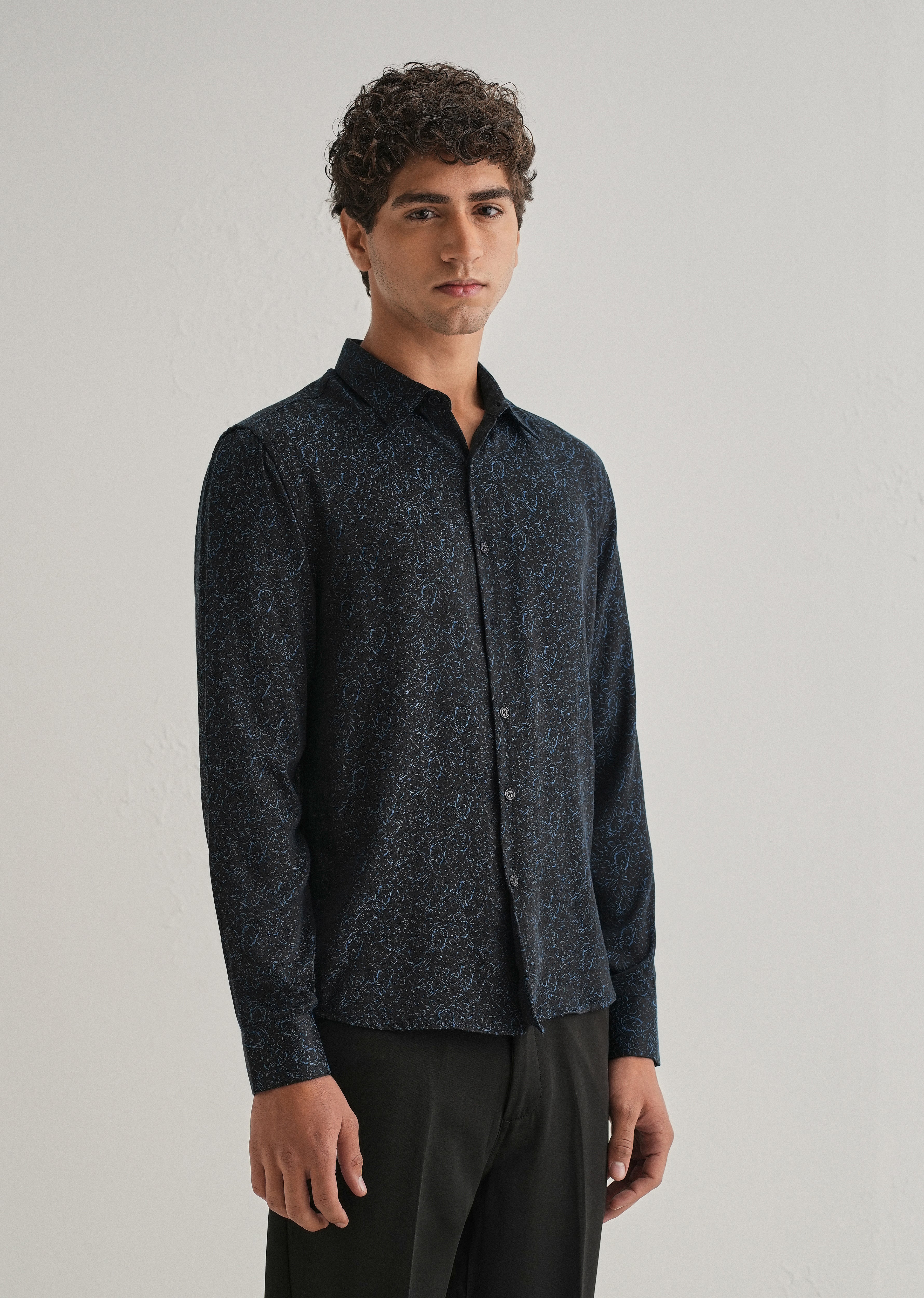 Blue Floral Jacquard Shirt