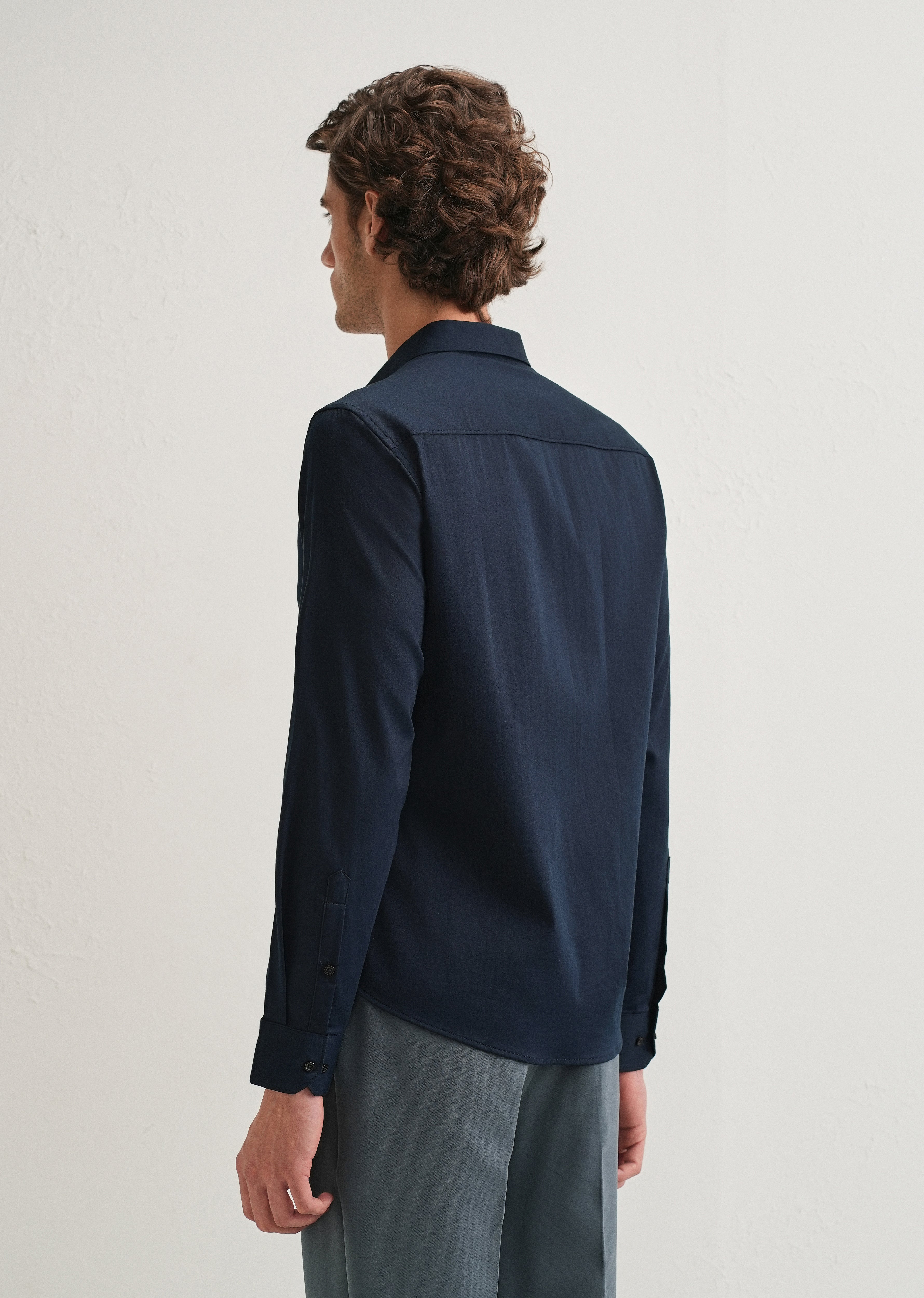 Blue Front Panel Open Pleat Shirt