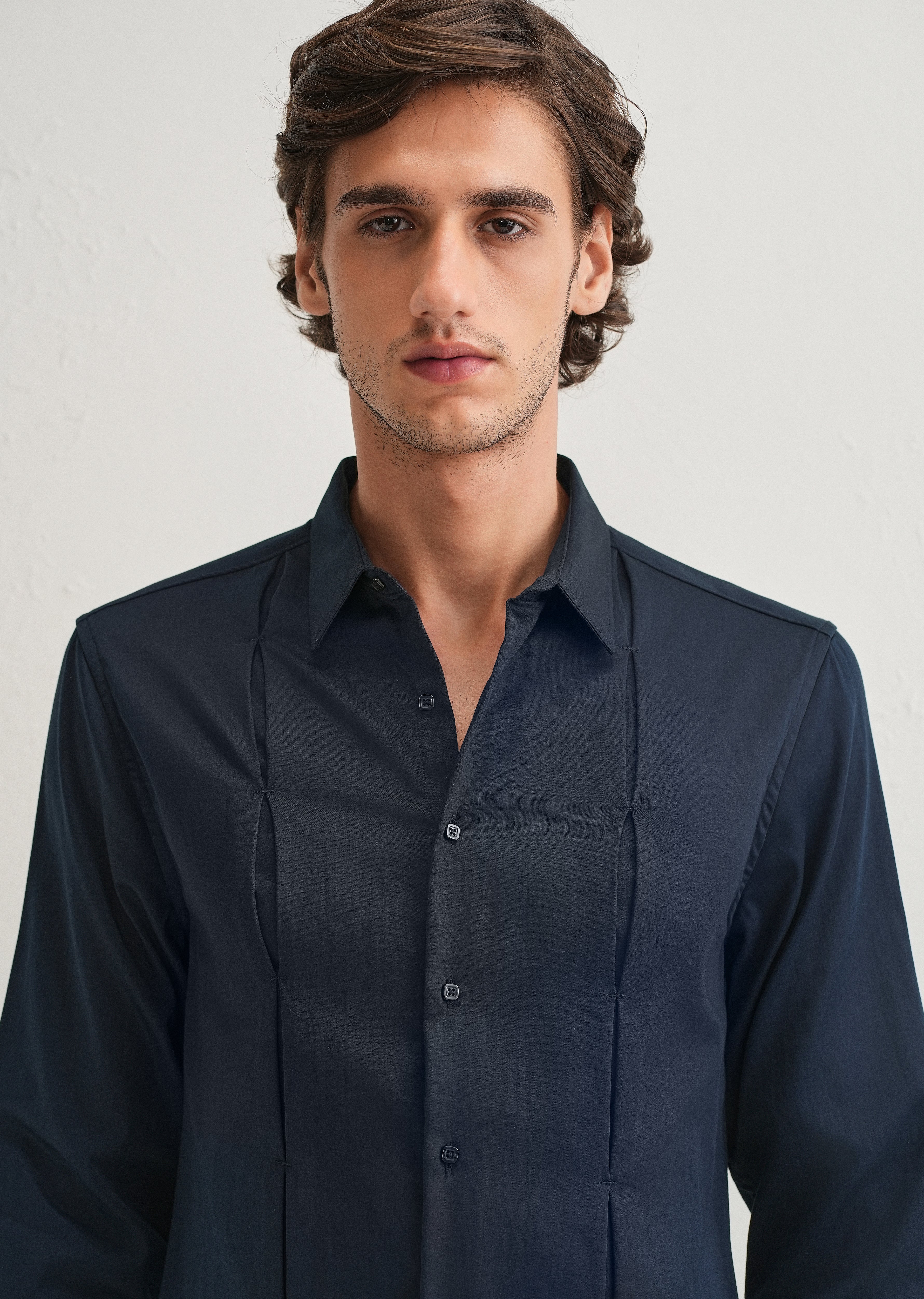 Blue Front Panel Open Pleat Shirt