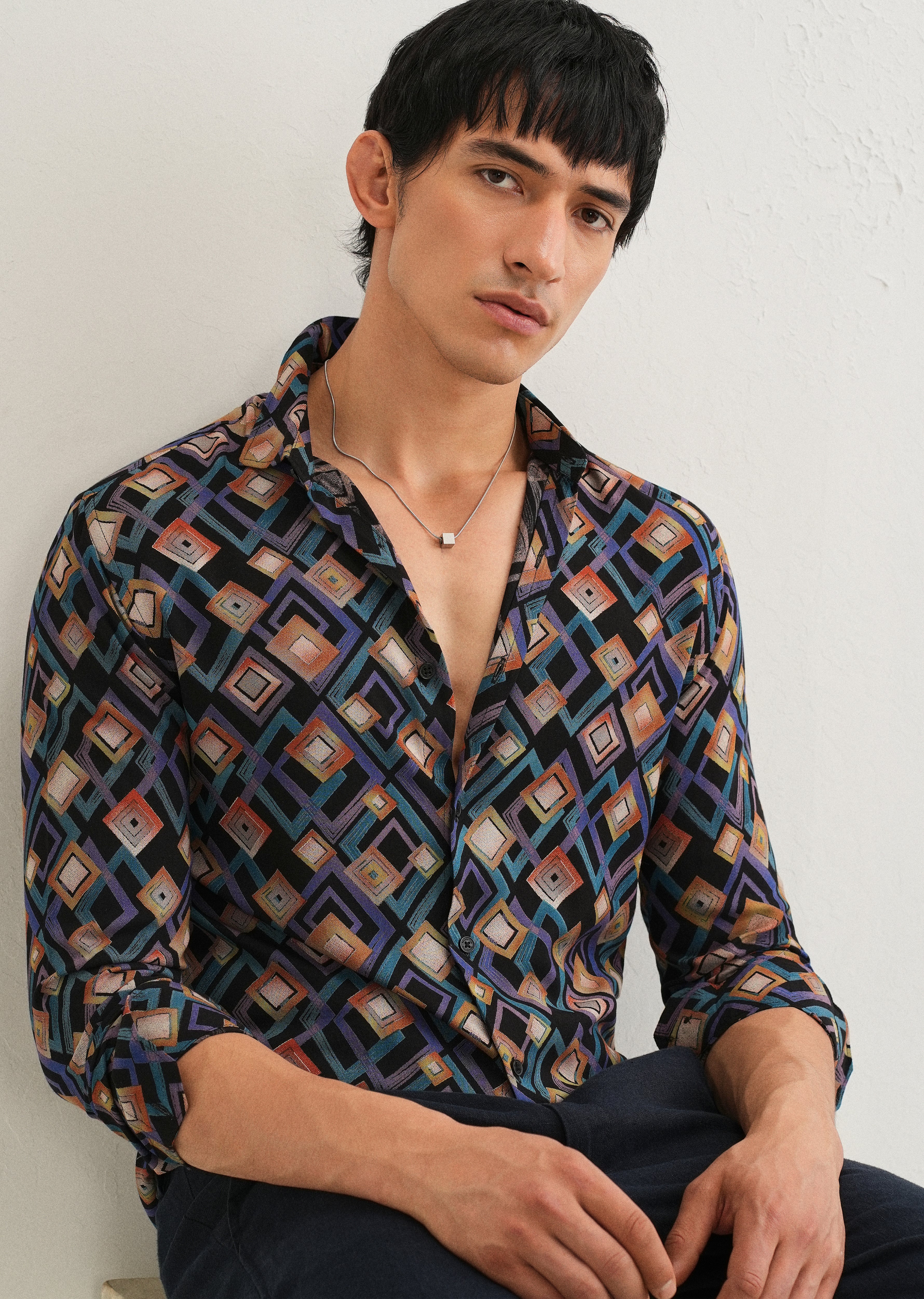 Blue Geometric Feather Shirt