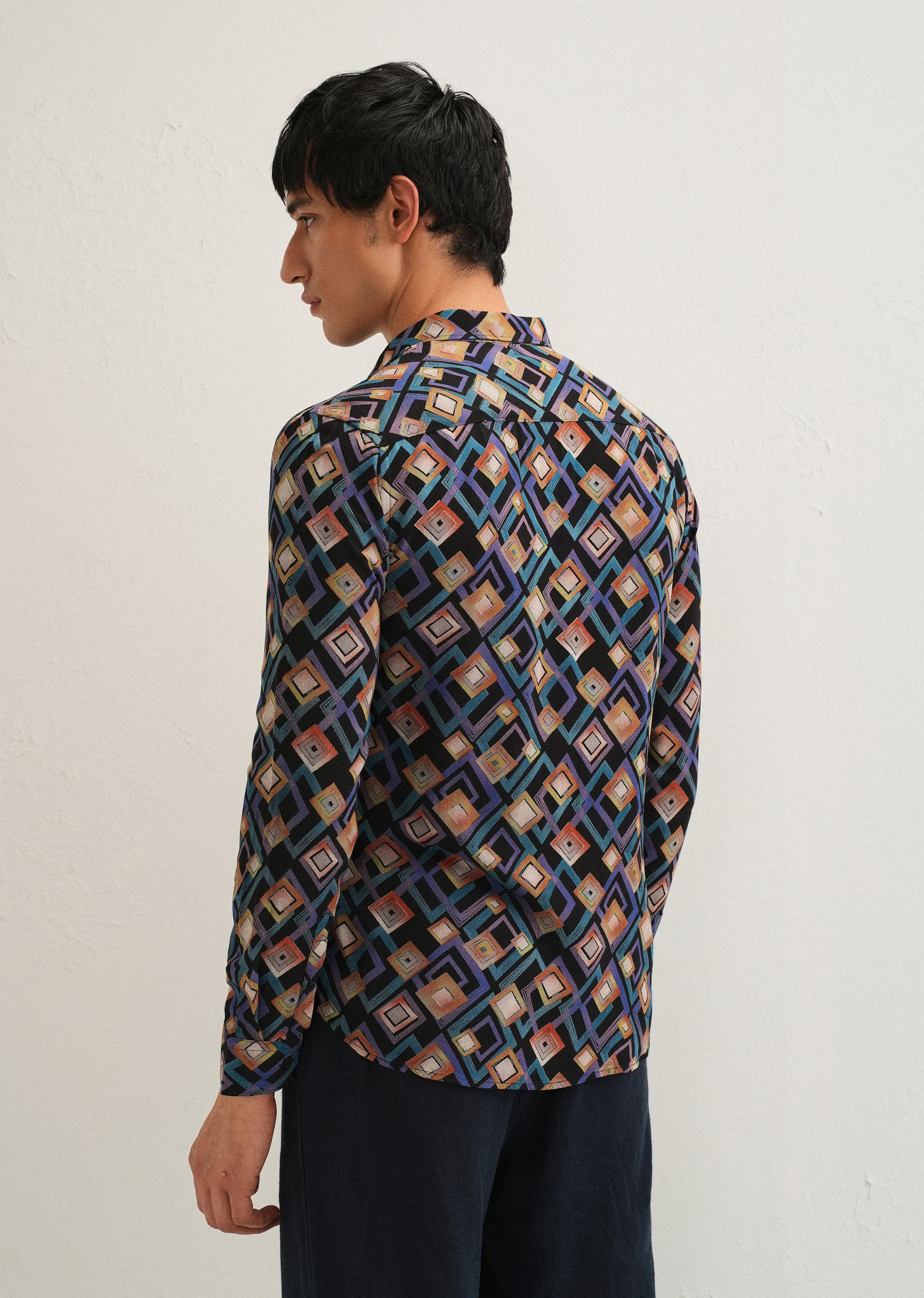 Blue Geometric Feather Shirt