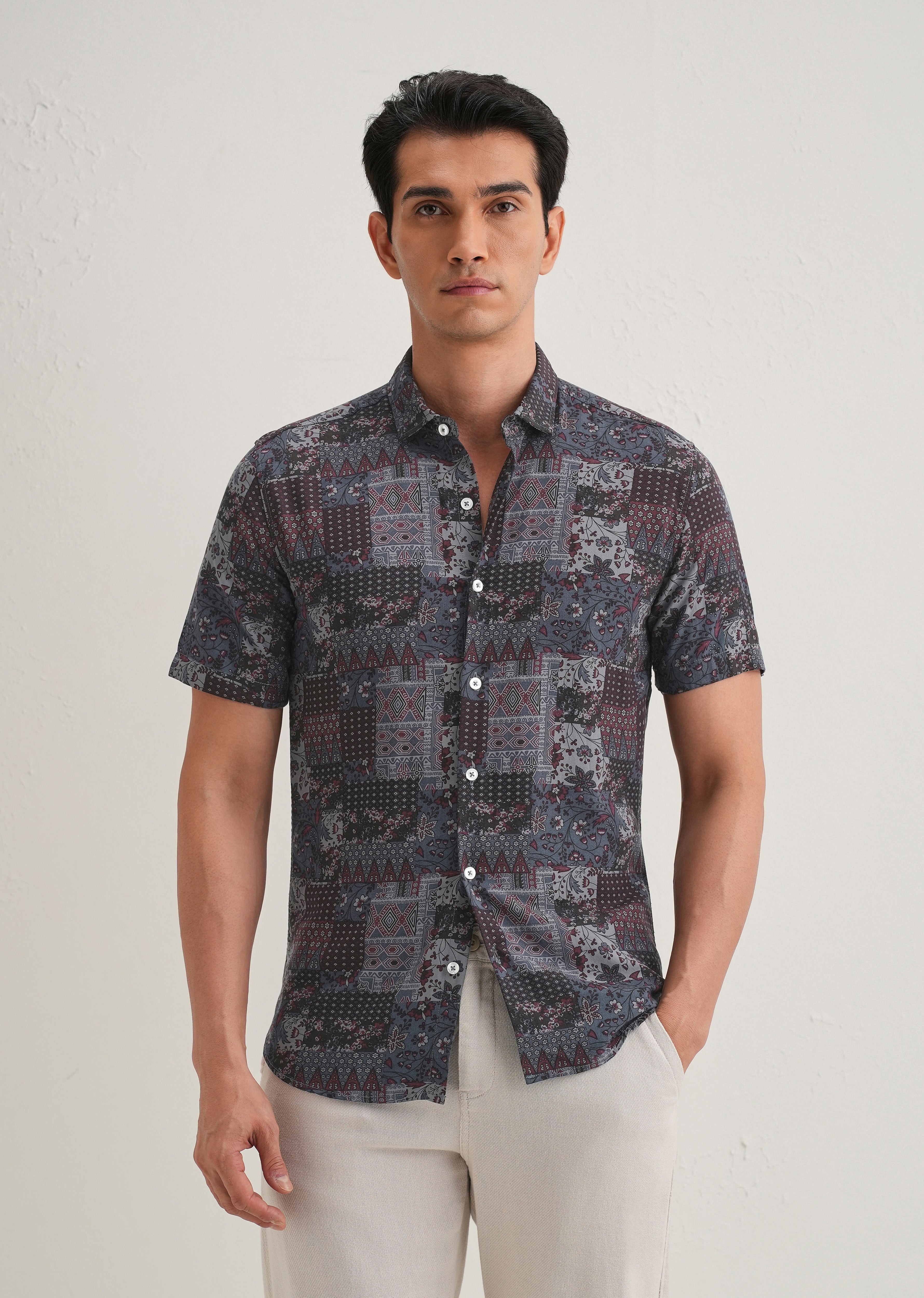 Blue Geometric Print Shirt
