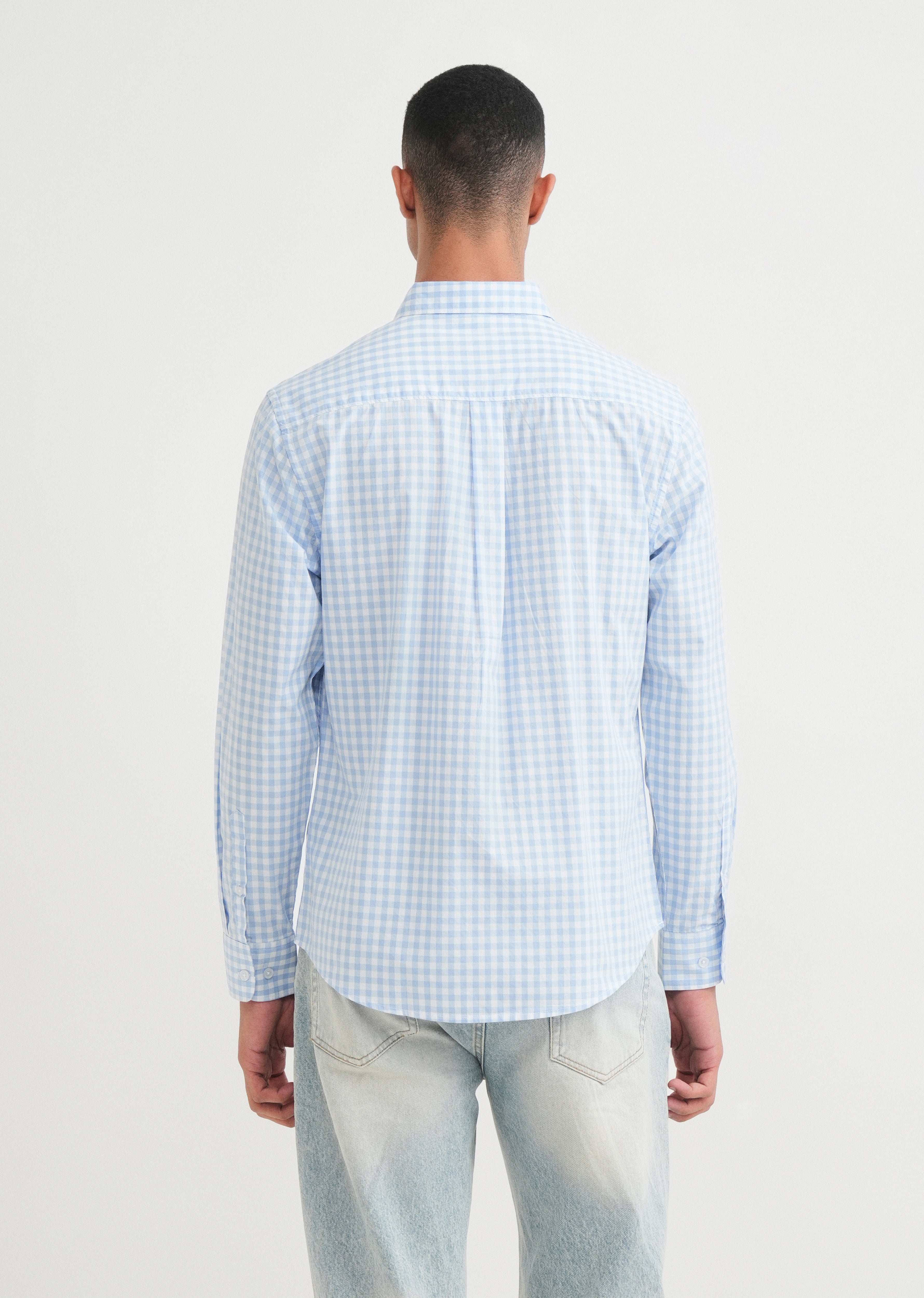 Blue Gingham Check Cotton Shirt