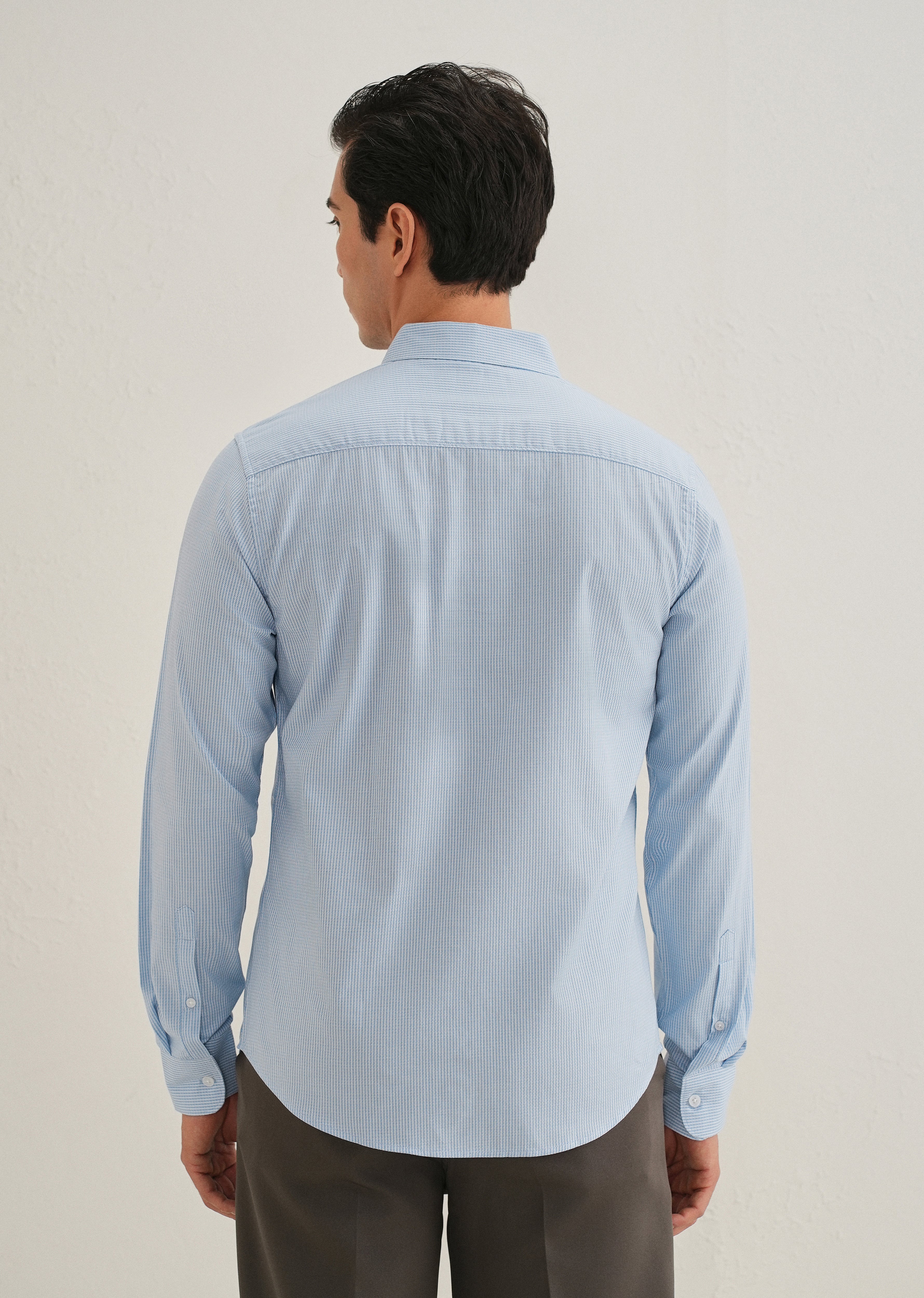 Blue Houndstooth Dobby Cotton Shirt