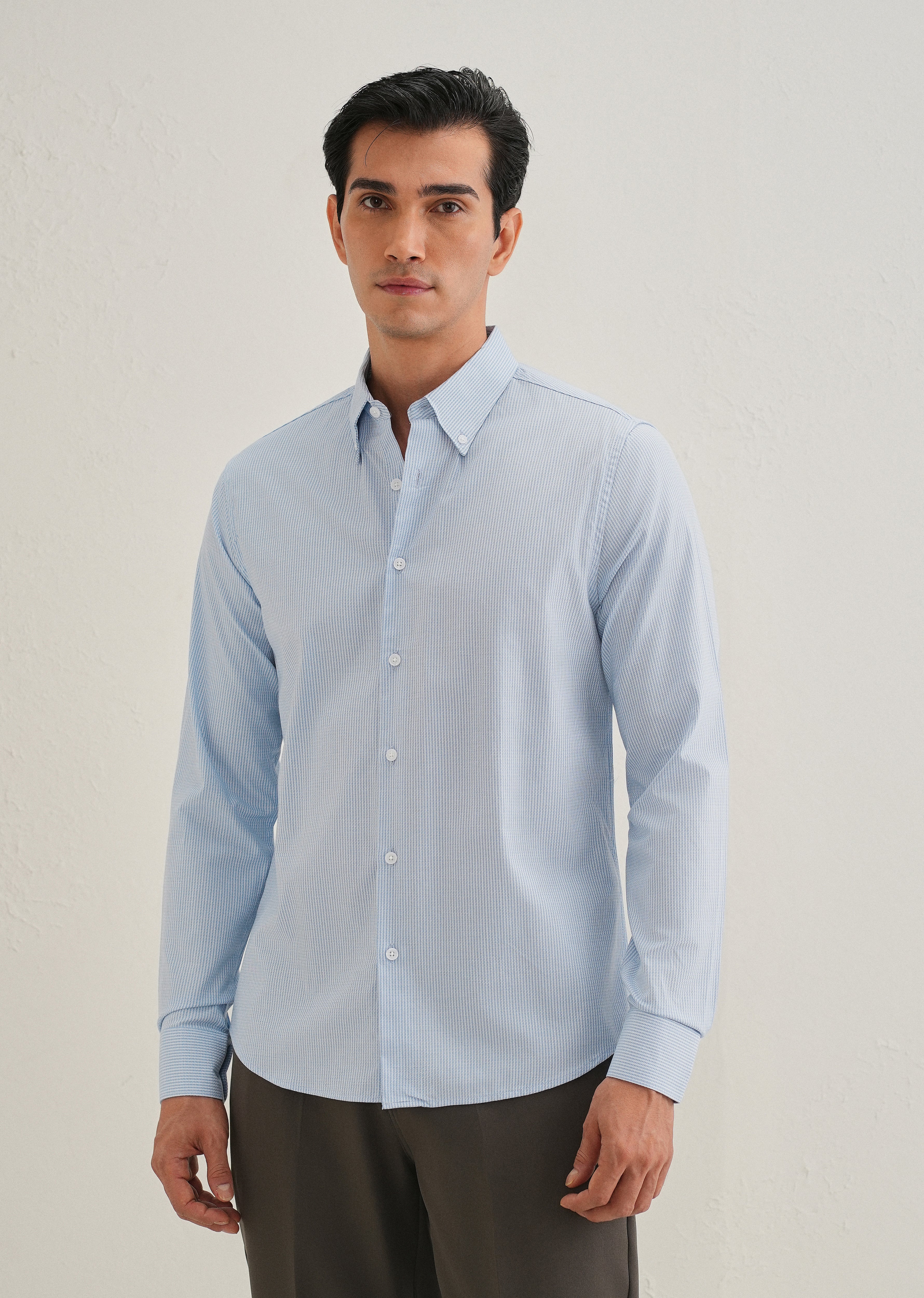 Blue Houndstooth Dobby Cotton Shirt