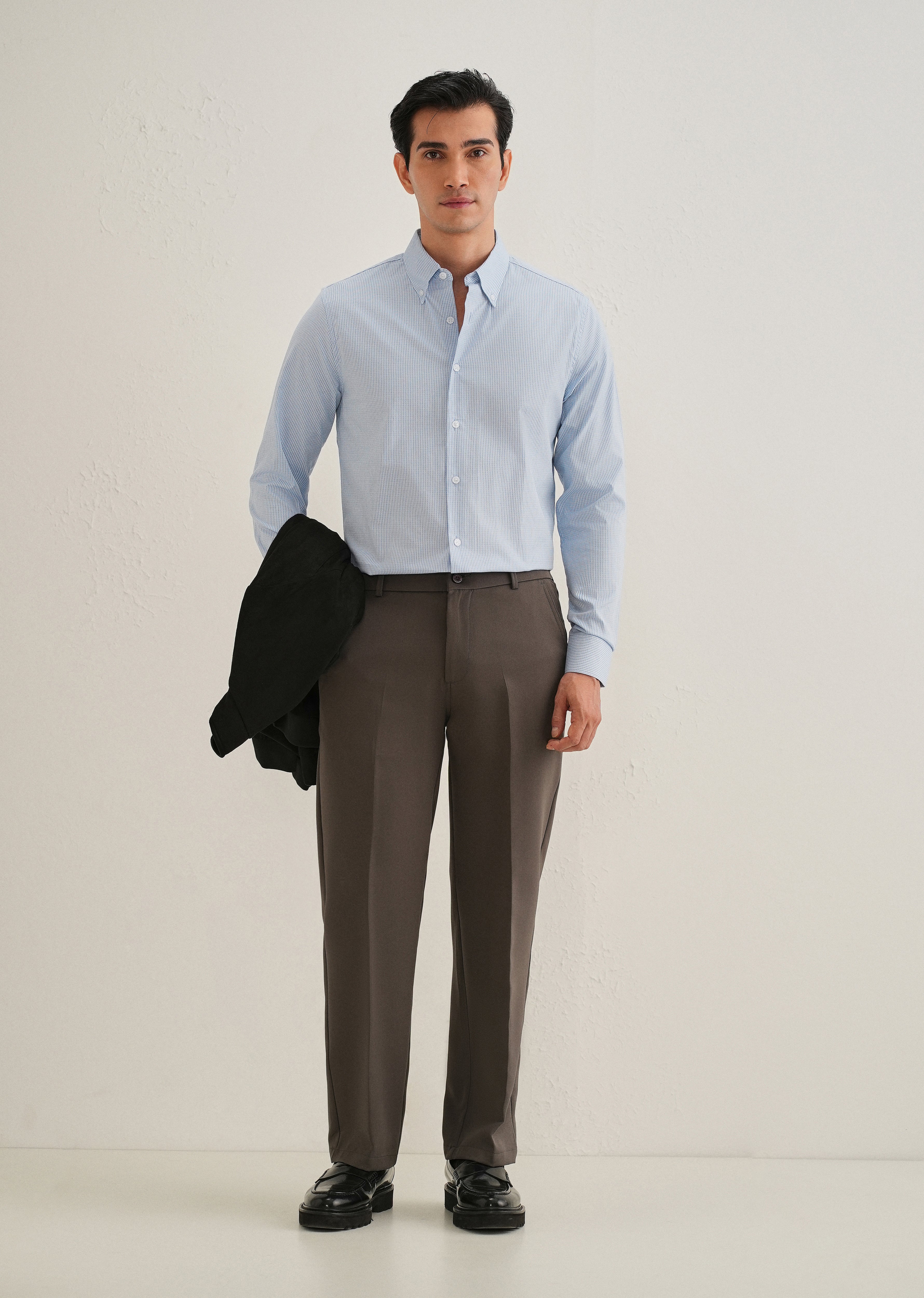 Blue Houndstooth Dobby Cotton Shirt