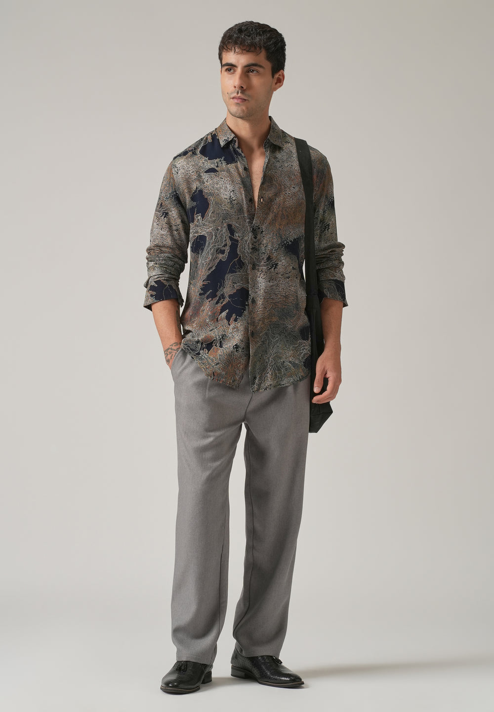 Blue Intricate Print Feather Shirt