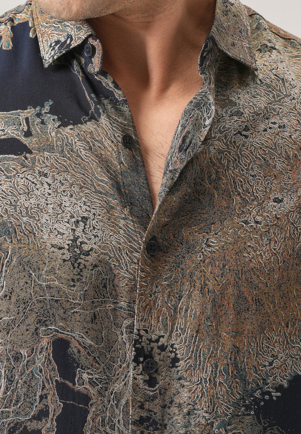 Blue Intricate Print Feather Shirt