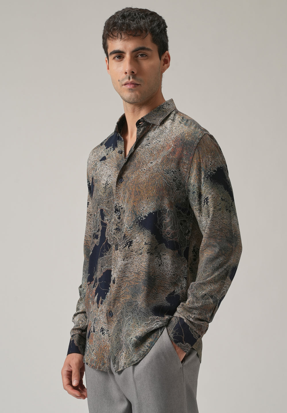 Blue Intricate Print Feather Shirt