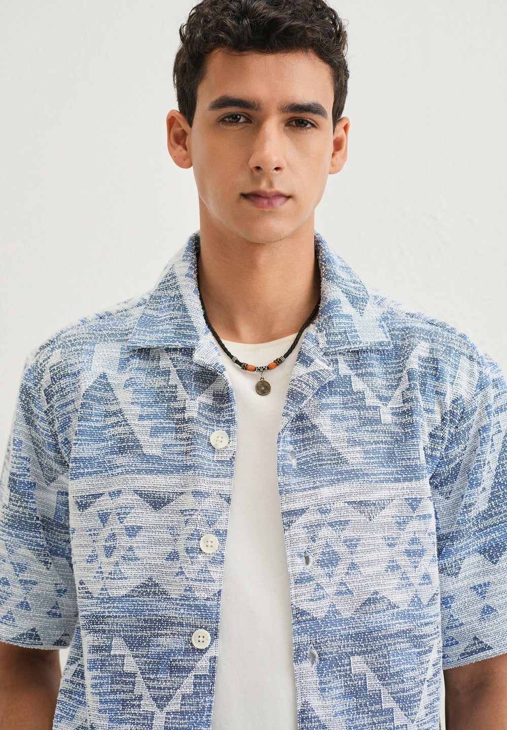 Blue Jacquard Knitted Shirt