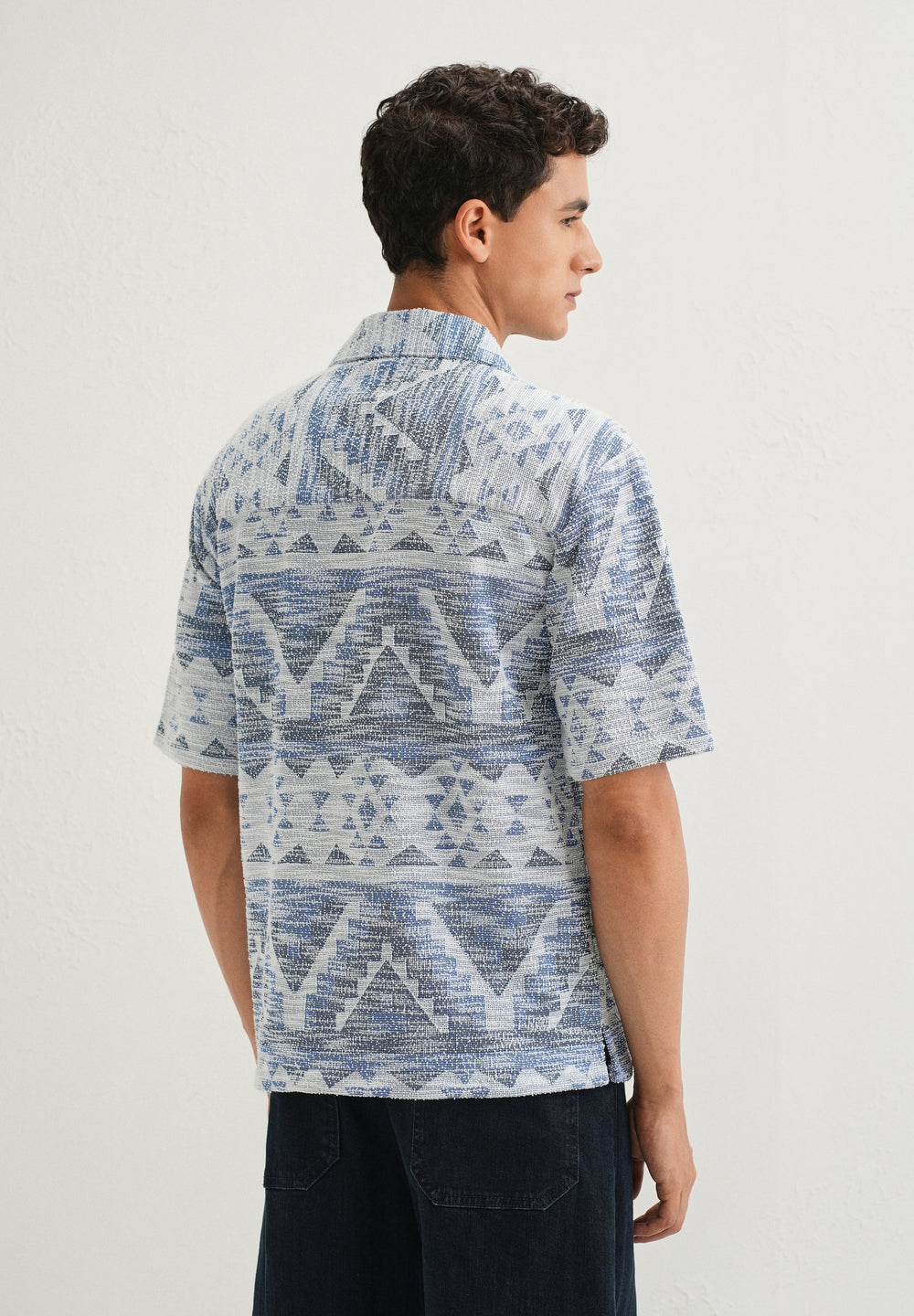 Blue Jacquard Knitted Shirt