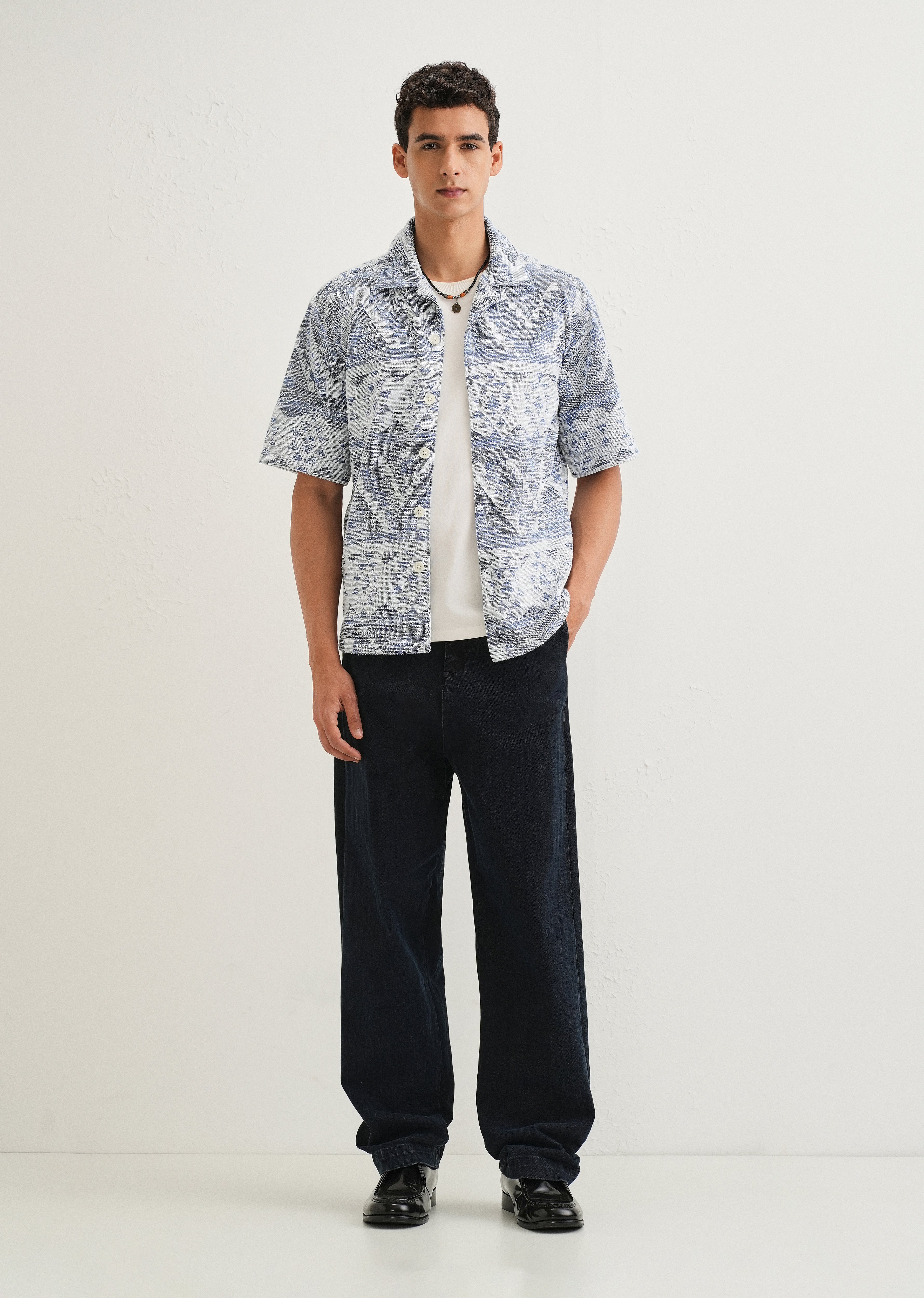 Blue Jacquard Knitted Shirt