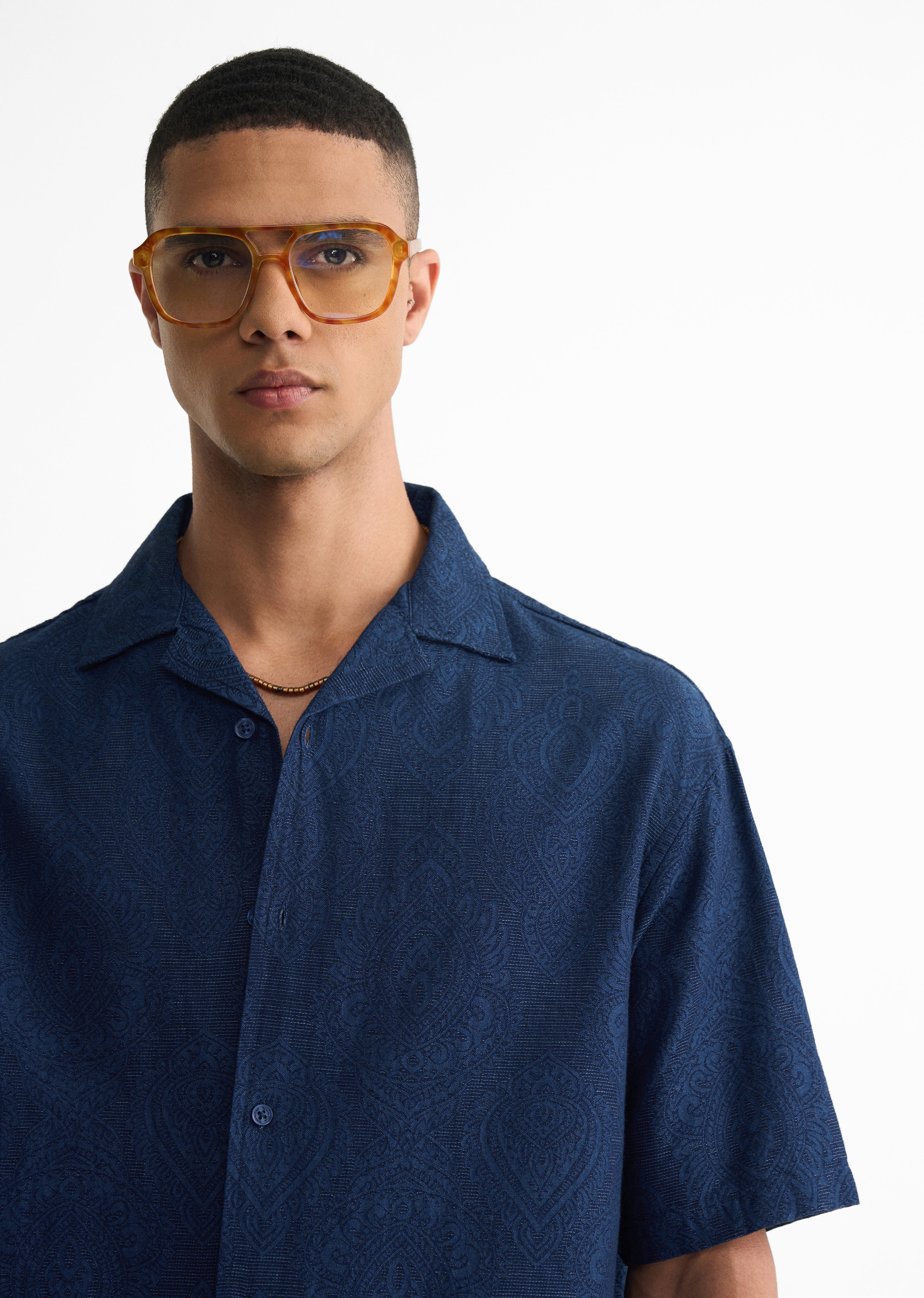 Blue Jacquard Pattern Boxy Shirt