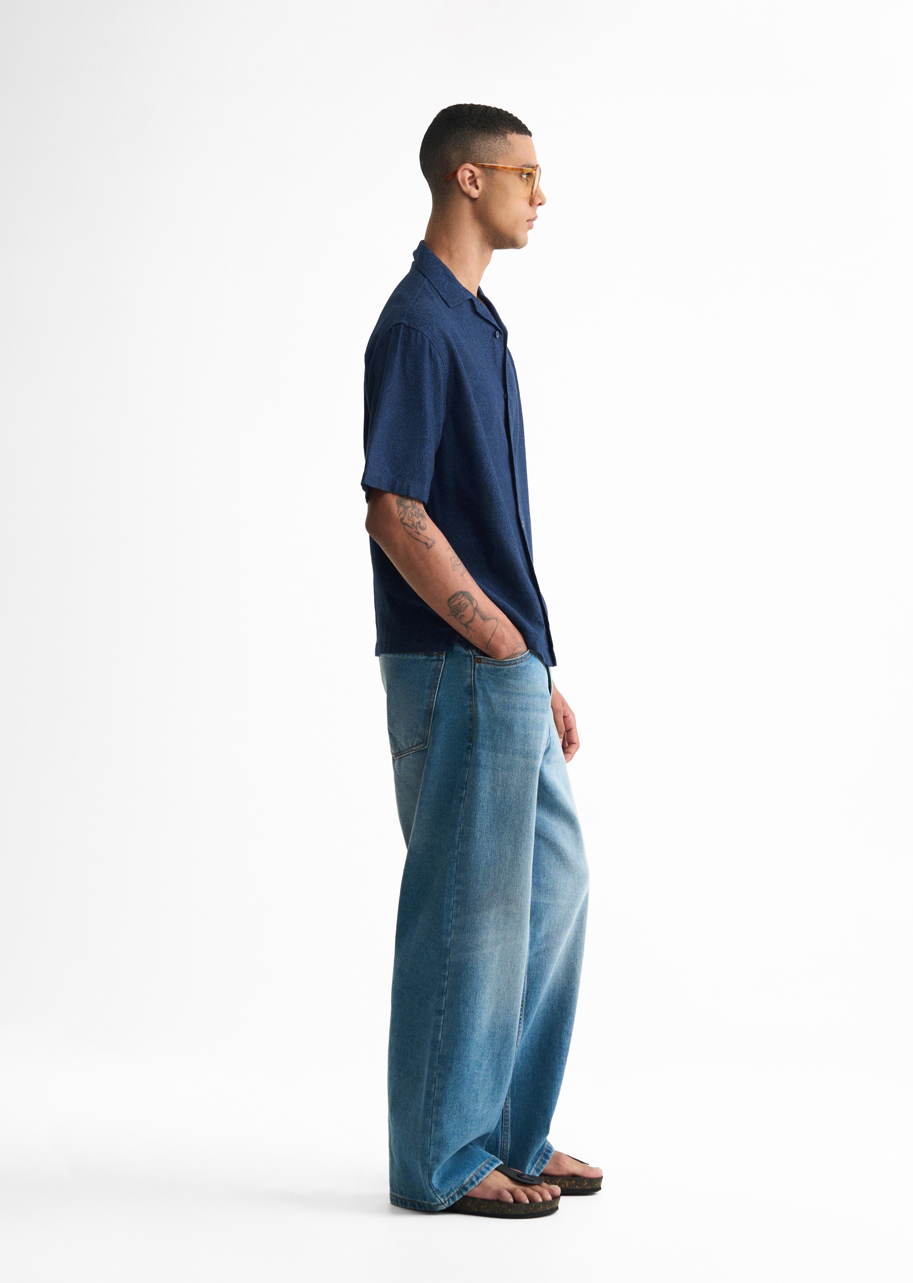 Blue Jacquard Pattern Boxy Shirt