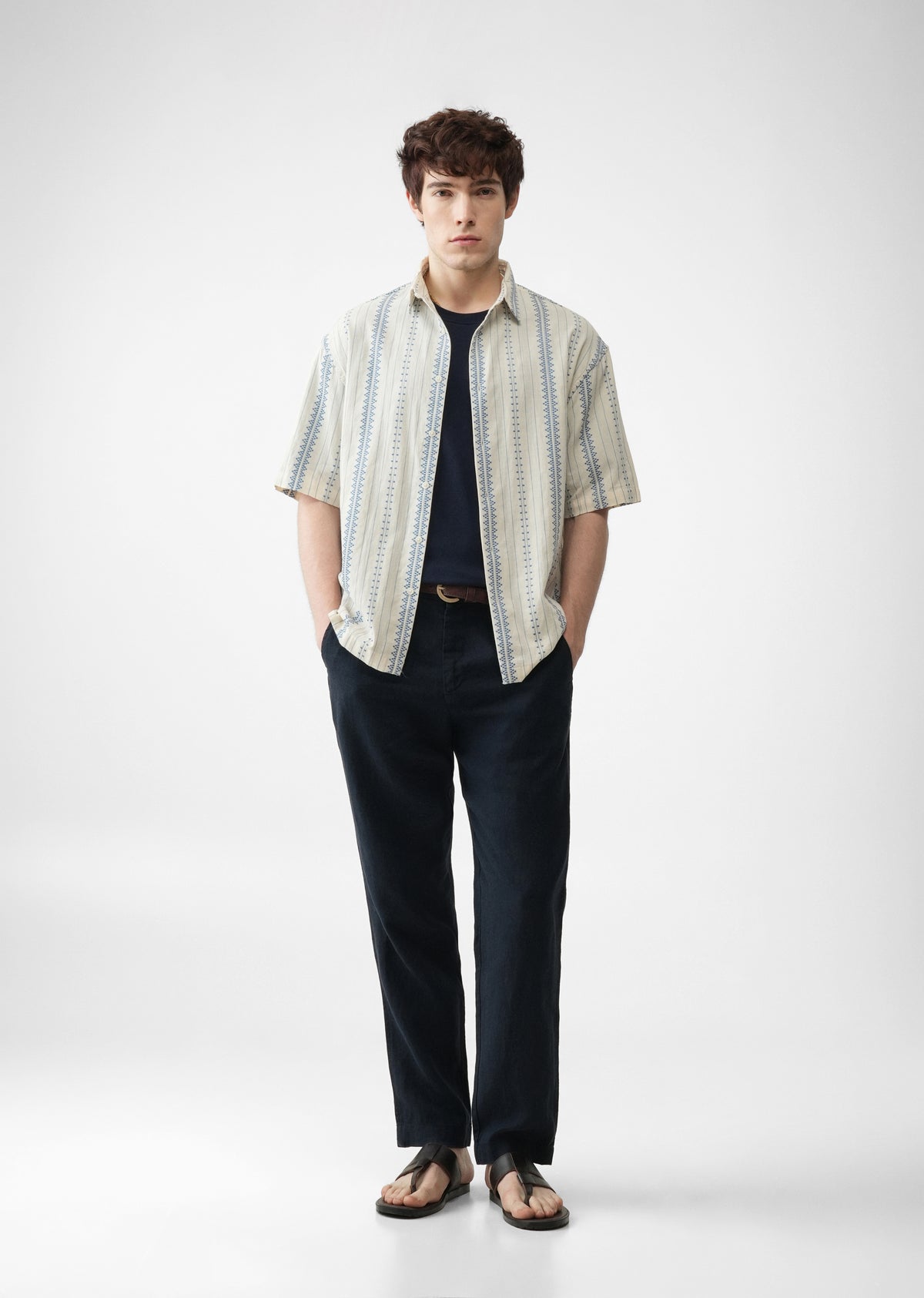 Dark Blue Jacquard Stripe Cotton Shirt